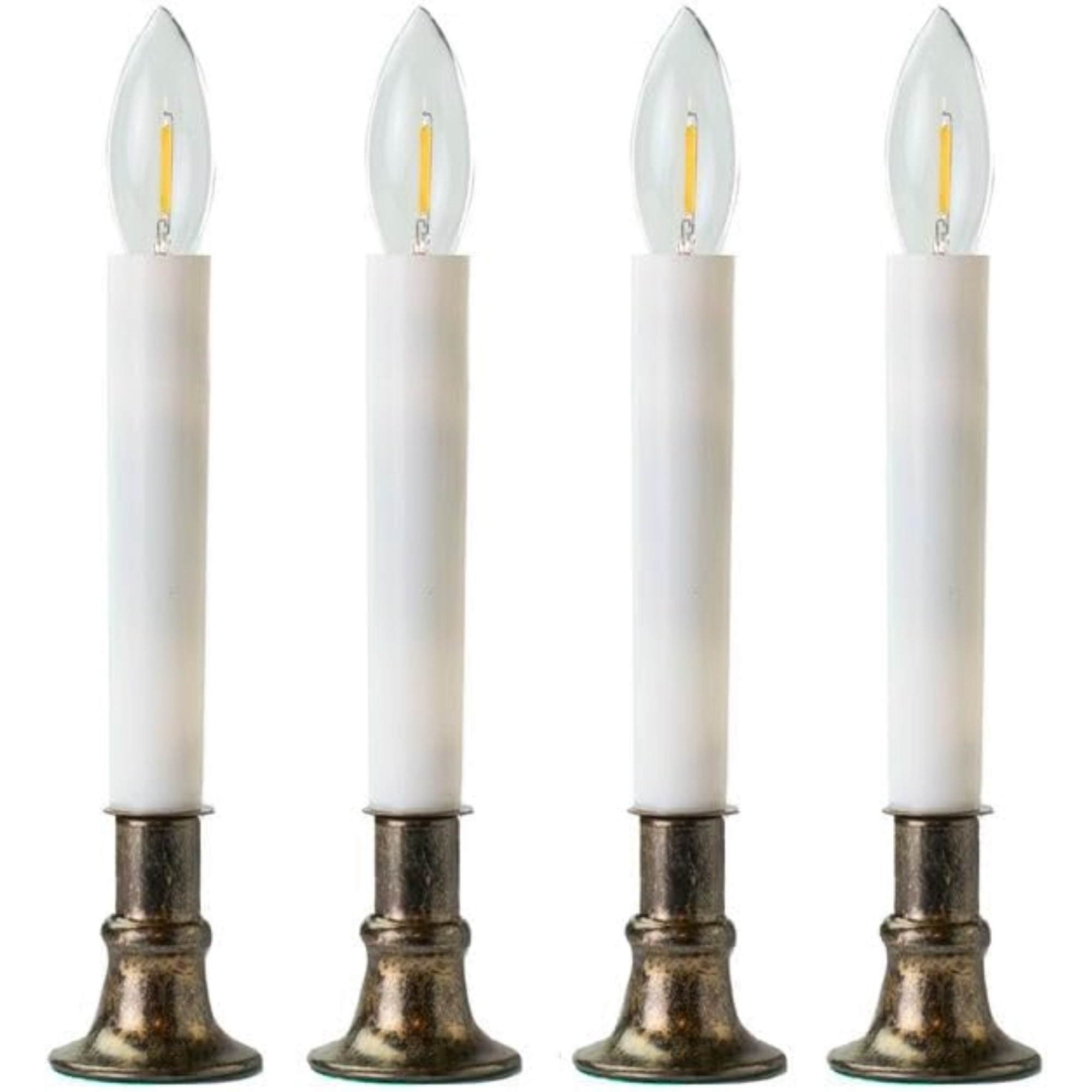 IMC Electric Candle with Warm White LED Bulb and Timer, Antique Bronze, 9", Pack of 4
