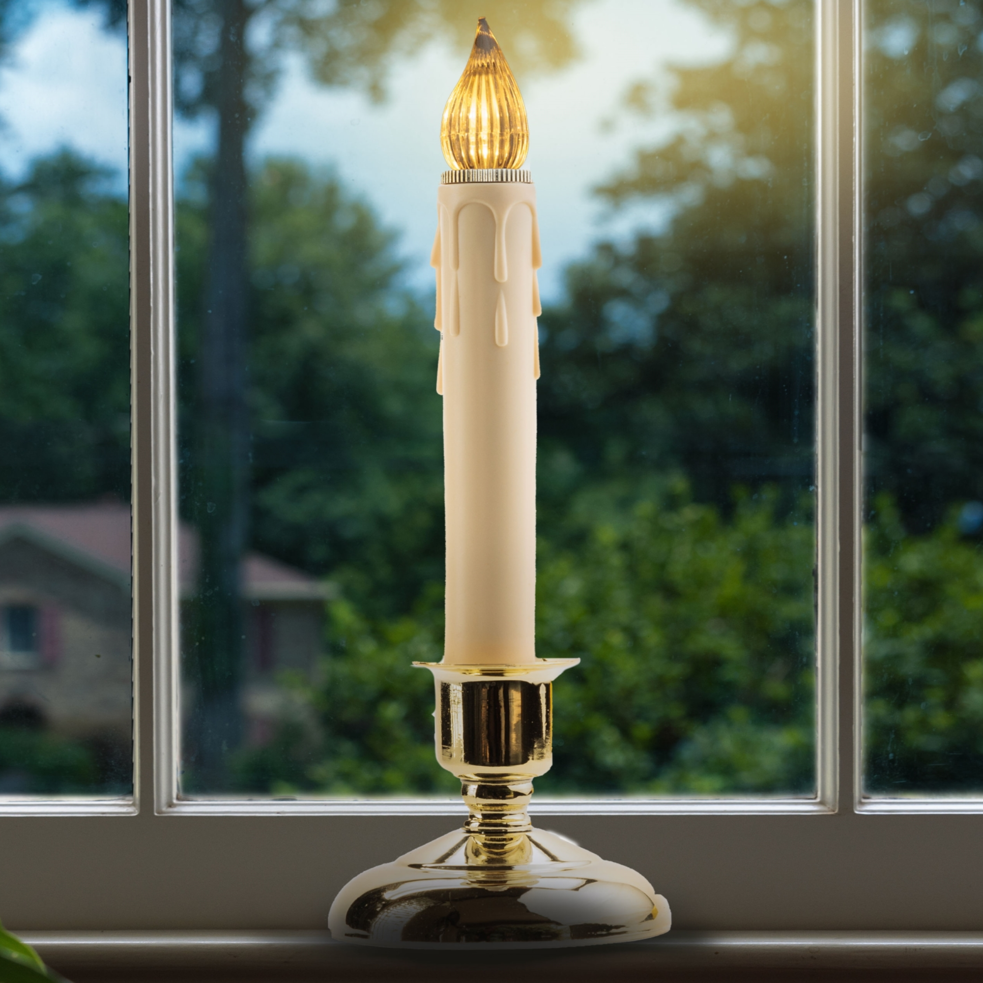 IMC Cape Cod B/O LED Window Candle w/ Timer, Wax Drip, Brass, 9", Pack of 4