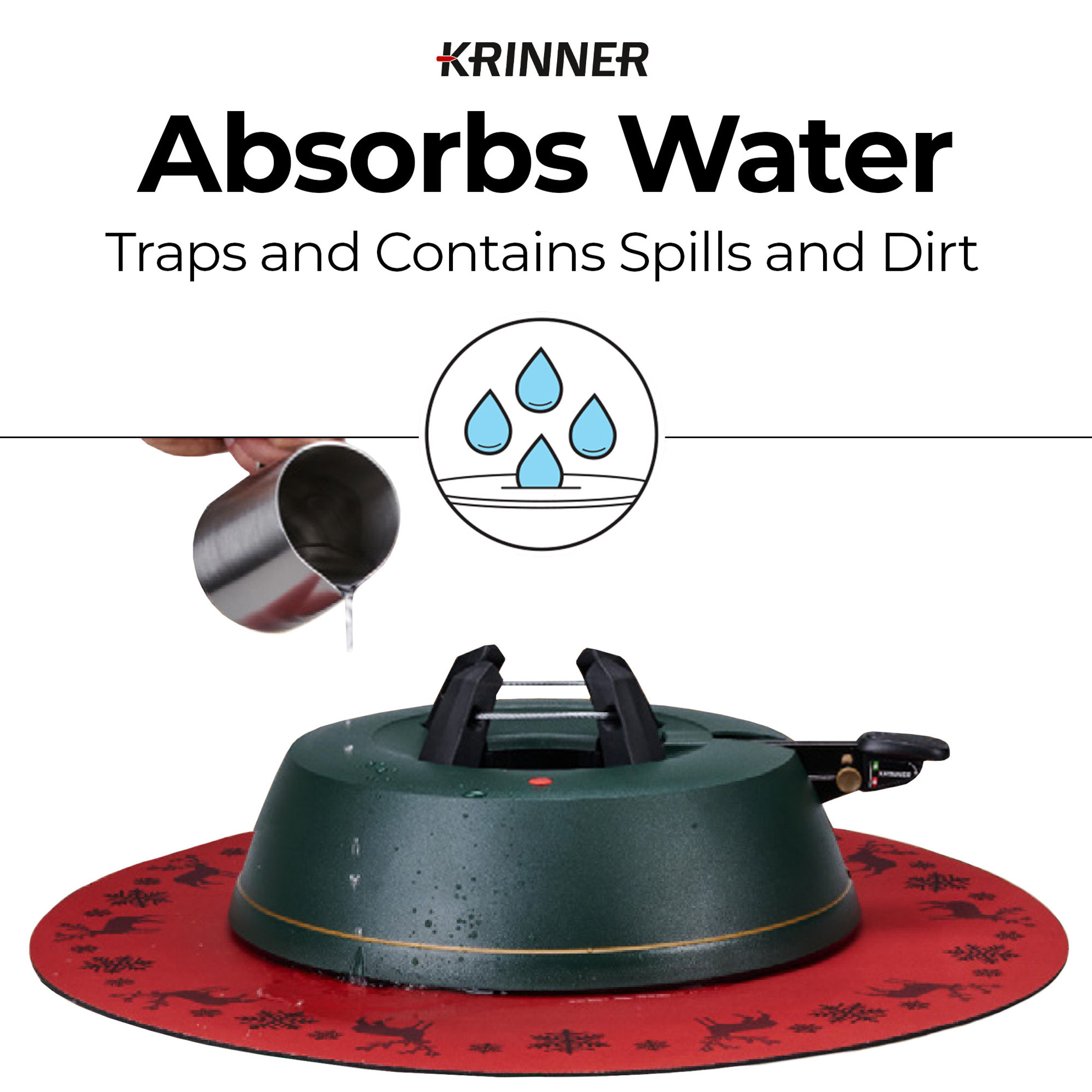 KRINNER 24" Christmas Tree Mat - Waterproof, Absorbent Floor Protection Pad for Tree Stands