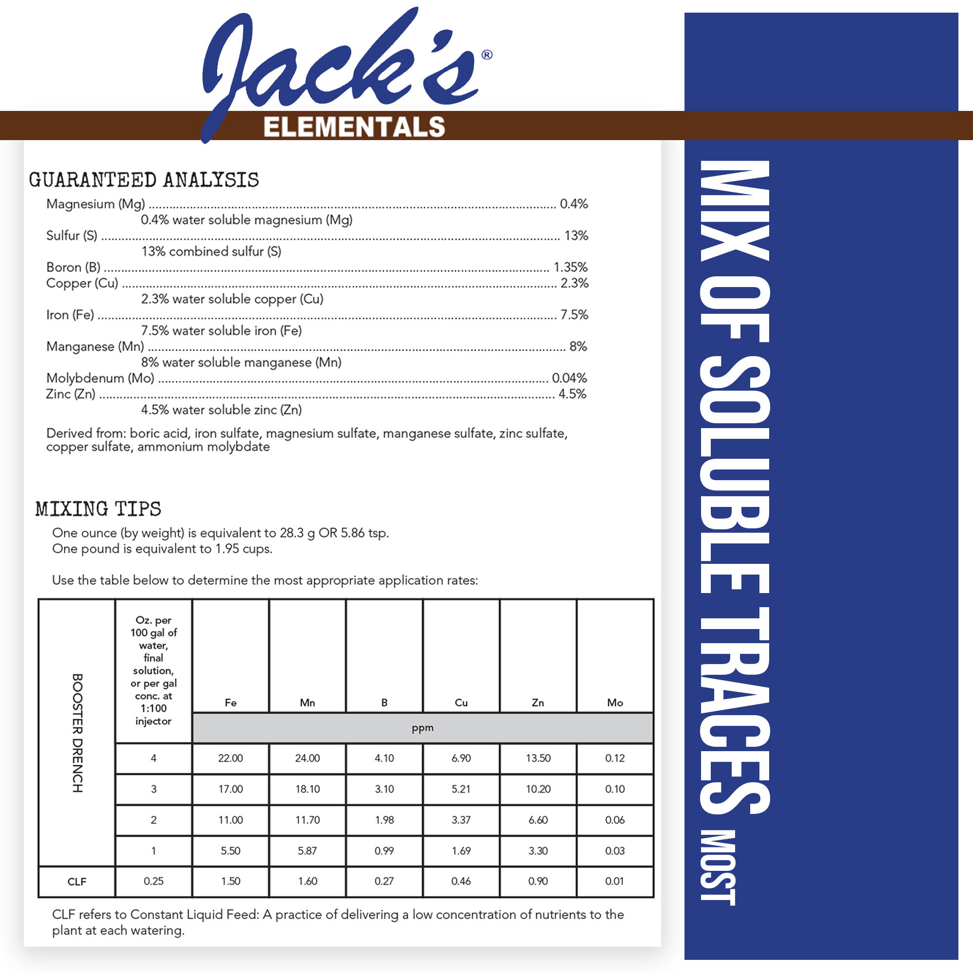Jack's Elementals Mix of Soluble Traces MOST Water-Soluble Fertilizer with Micronutrients to Correct Chlorosis in Plants Grown in Continuous Liquid Feed Programs, 1lb