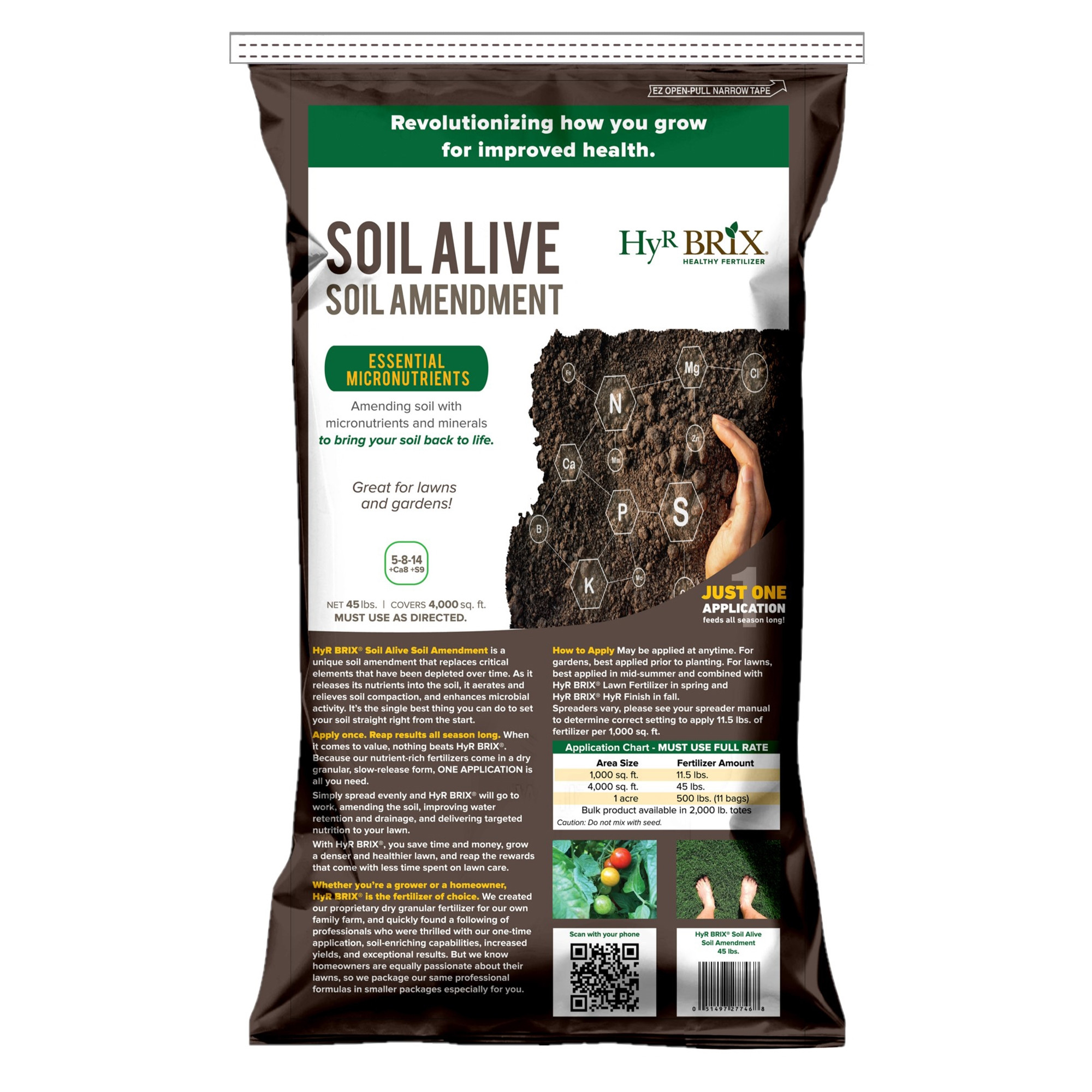 HyR BRIX Soil Alive 5-8-14 Soil Amendment with Calcium & Sulfur, 45lb Bag