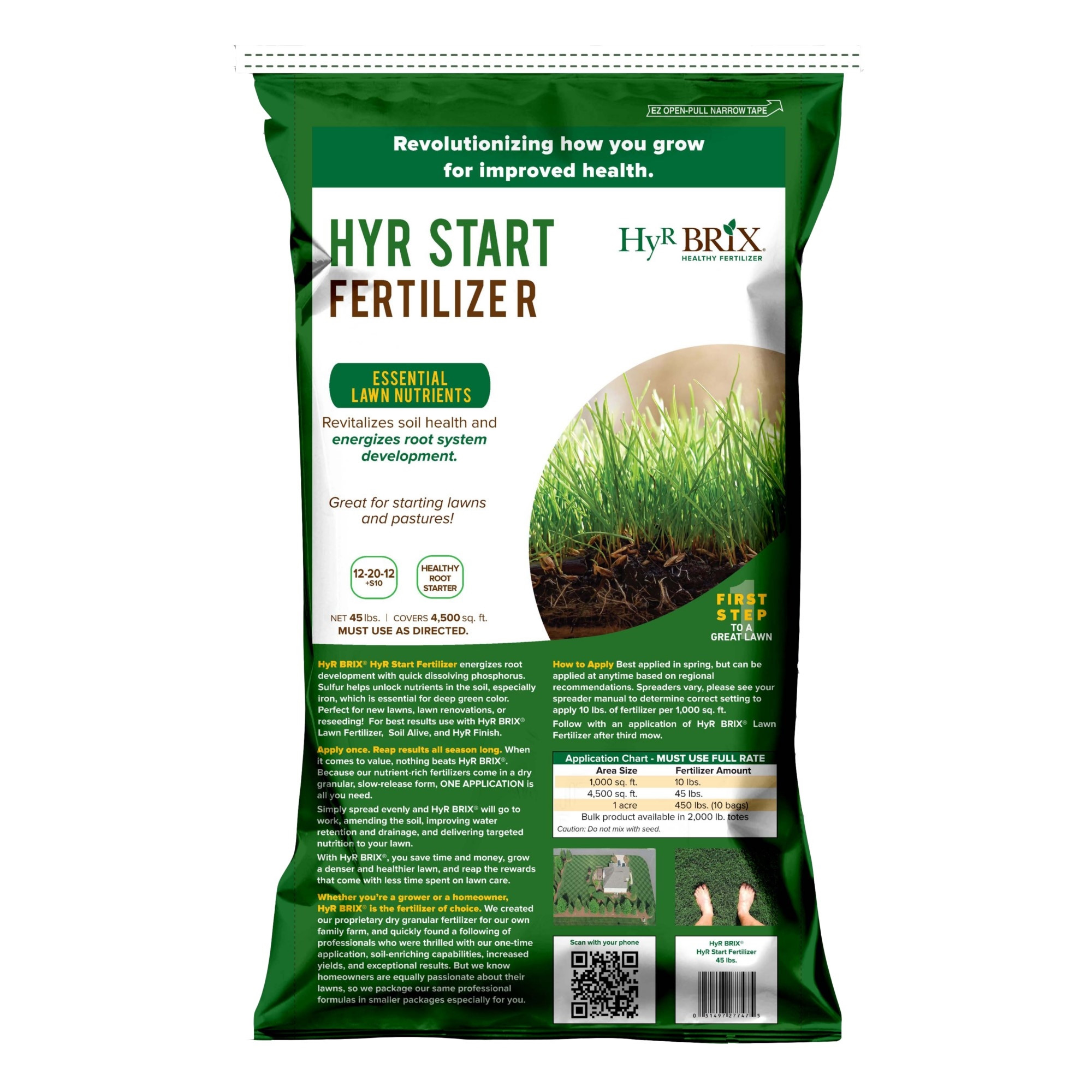 HyR BRIX HyR START 12-20-12 Lawn Starter Fertilizer, 45lb Bag (Covers 4,500 Sq Ft)