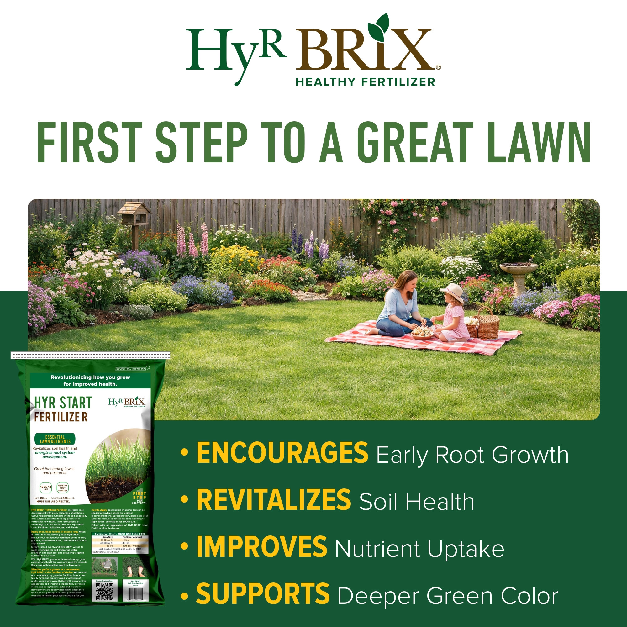 HyR BRIX HyR START 12-20-12 Lawn Starter Fertilizer, 45lb Bag (Covers 4,500 Sq Ft)