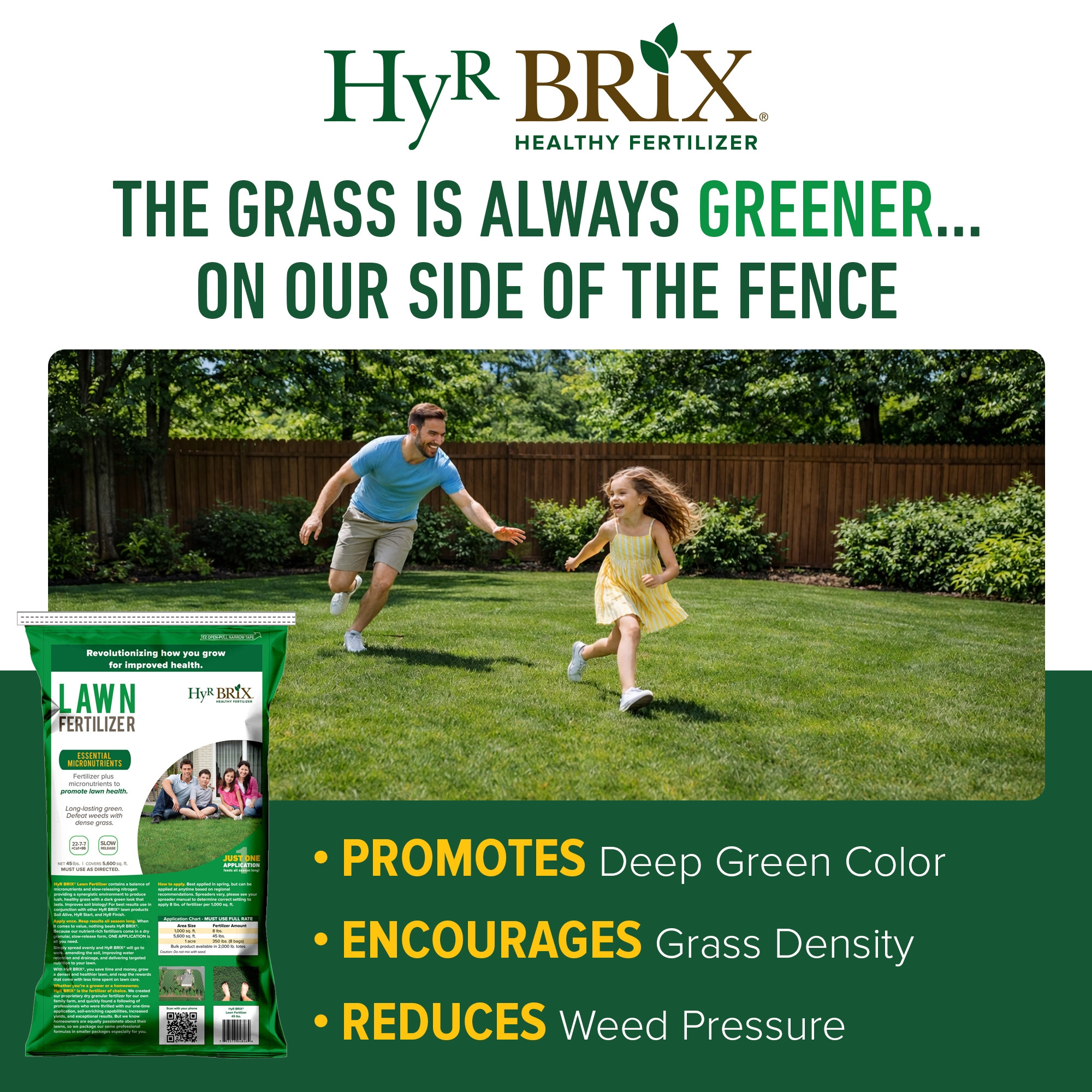 HyR BRIX Slow-Release 22-7-7 Lawn Fertilizer Food, 45lb Bag (Covers 5,600 Sq Ft)