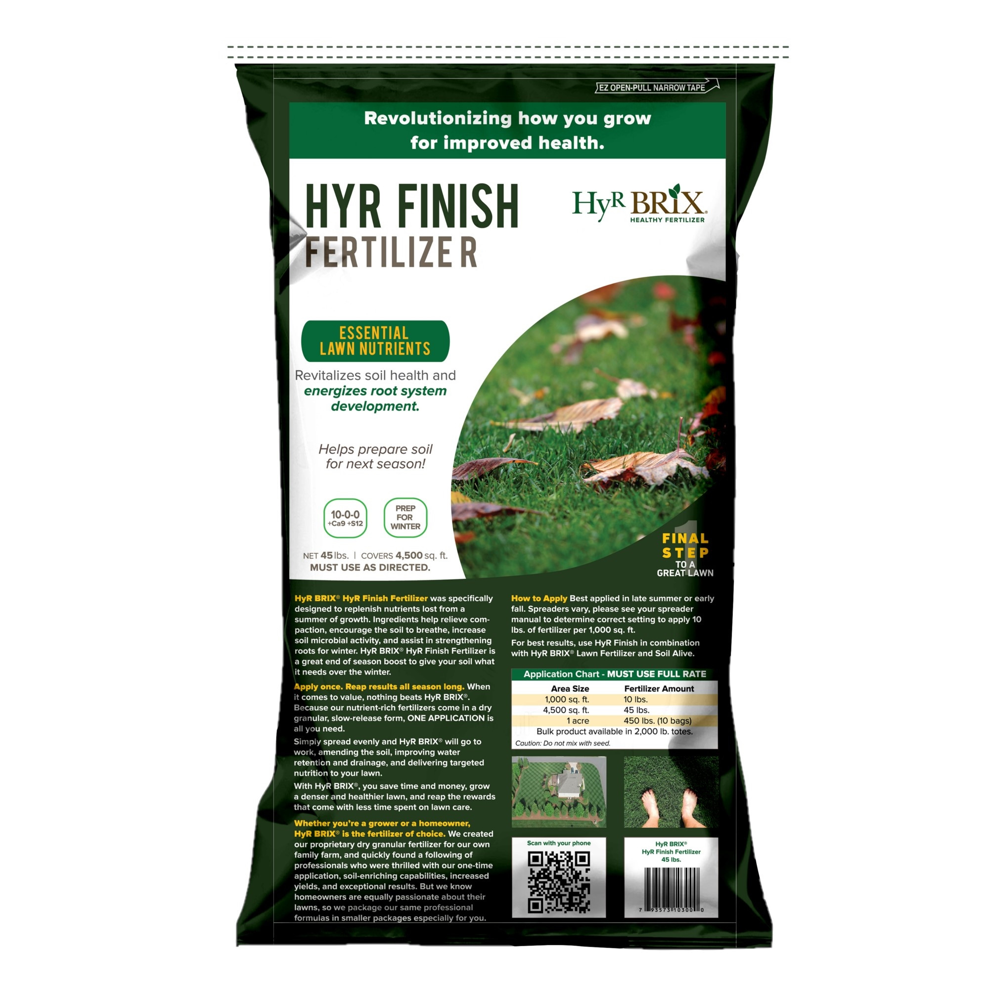 HyR BRIX Slow-Release 10-0-0 HyR Finish Fertilizer with Calcium & Sulfur, 45lb Bag (Covers 4,500 Sq Ft)