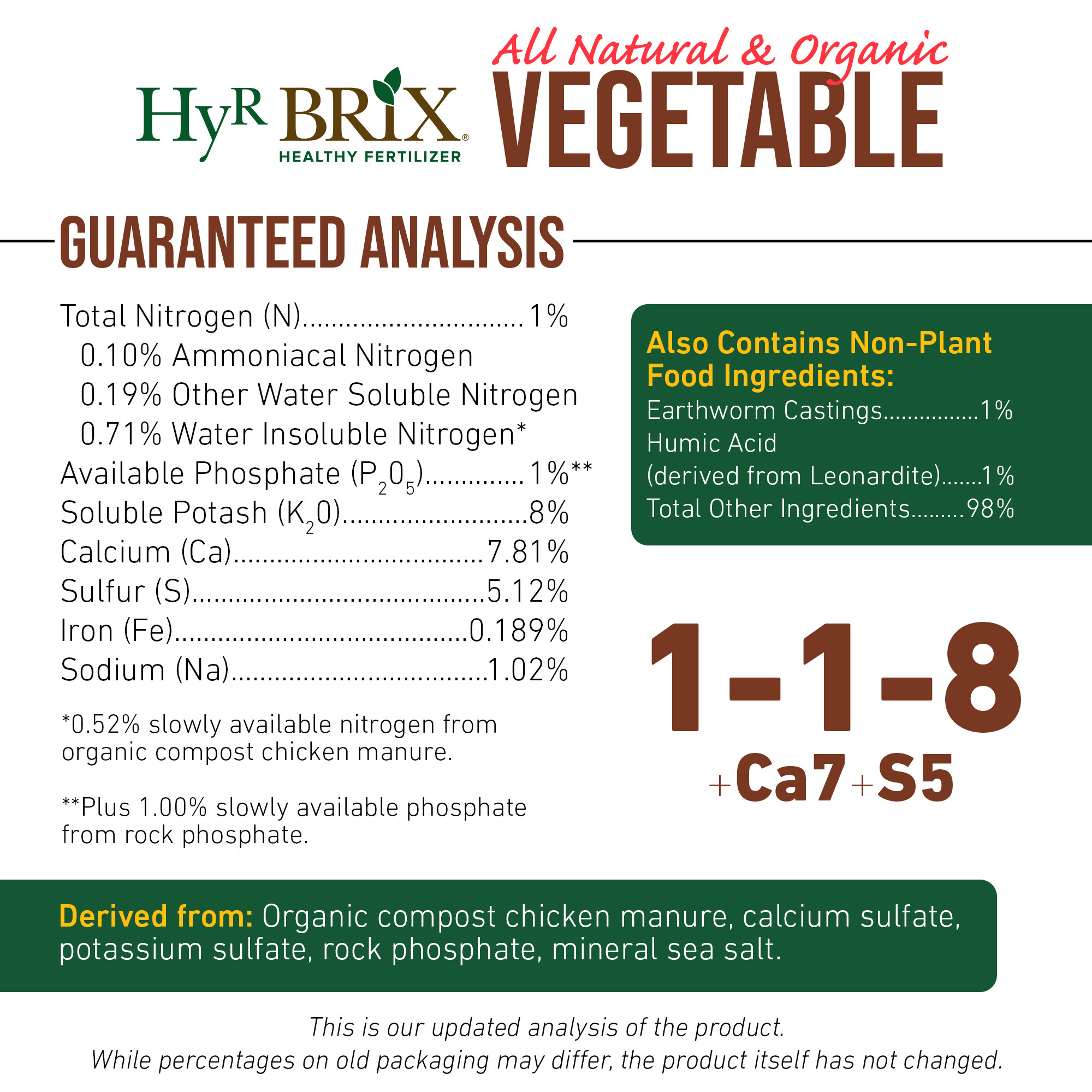 HyR BRIX All Natural & Organic 1-1-8 Vegetable Garden Fertilizer