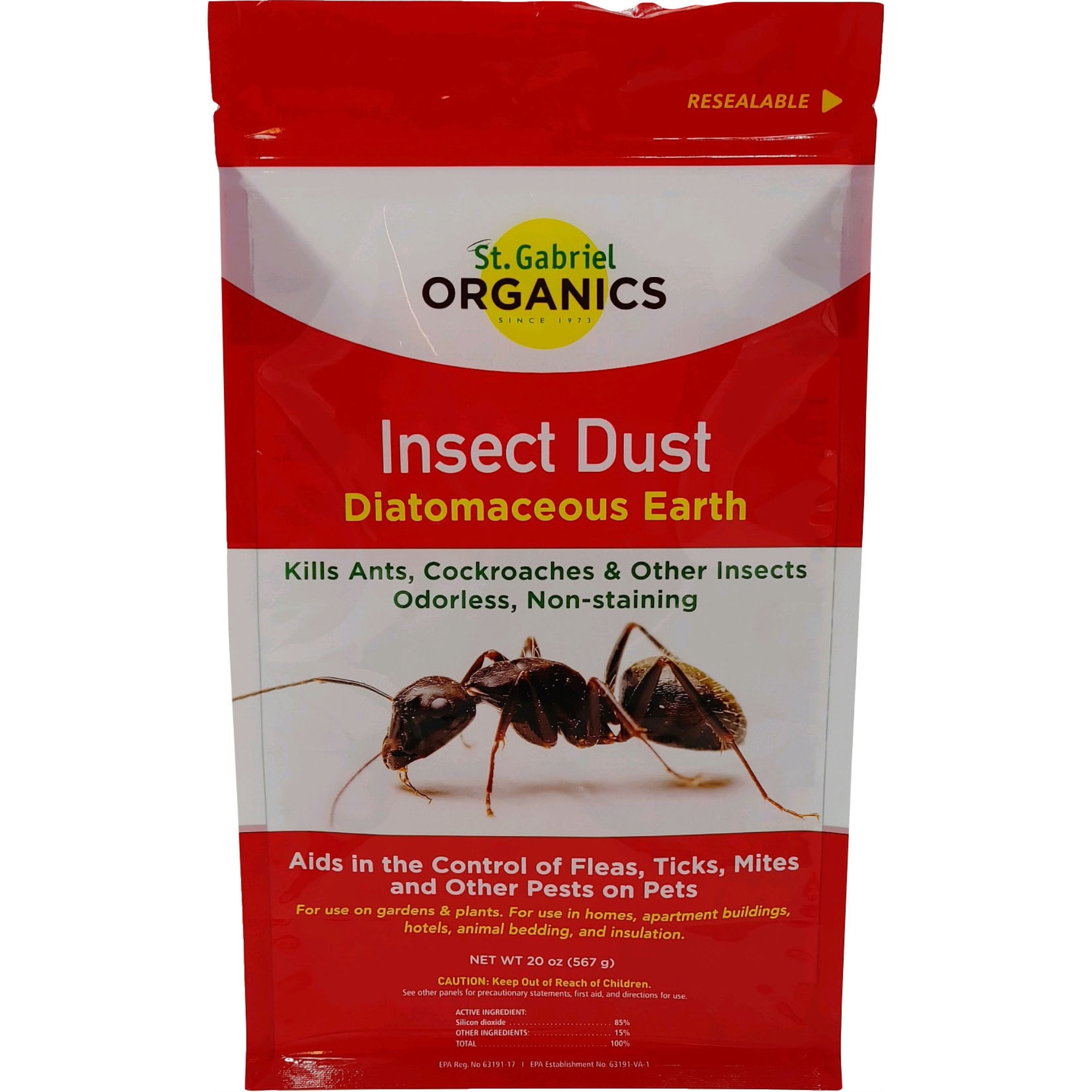 St. Gabriel Organics Insect Dust Diatomaceous Earth for Indoor and Outdoor Insect Control, 20oz