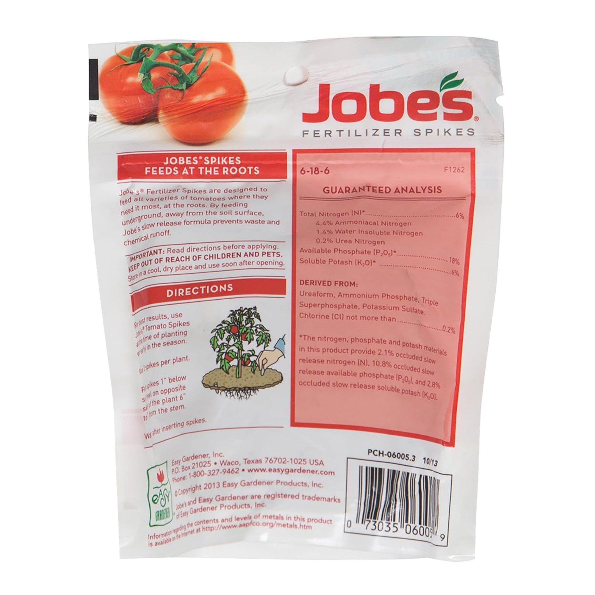 Jobe's Slow-Release Fertilizer Spikes 6-18-6 for Tomatoes, 18 Count