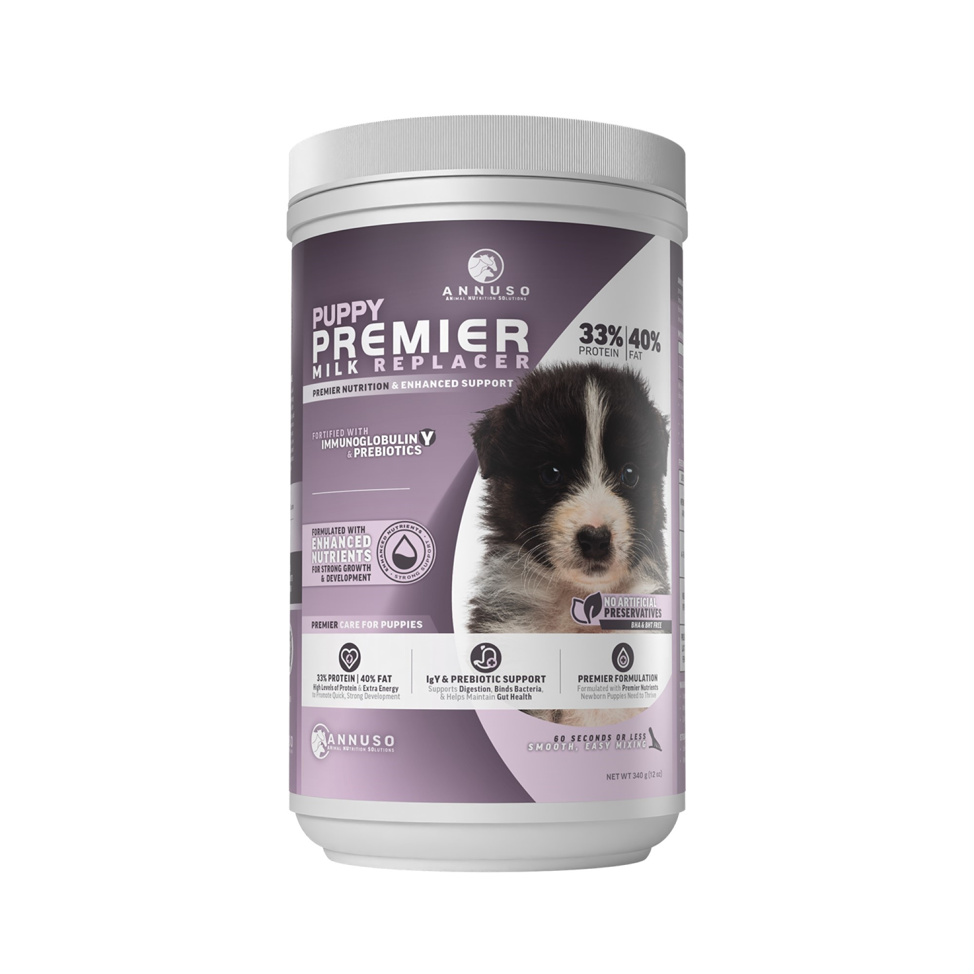 ANNUSO Puppy Premier Milk Replacer with IgY & Probiotics, 12oz