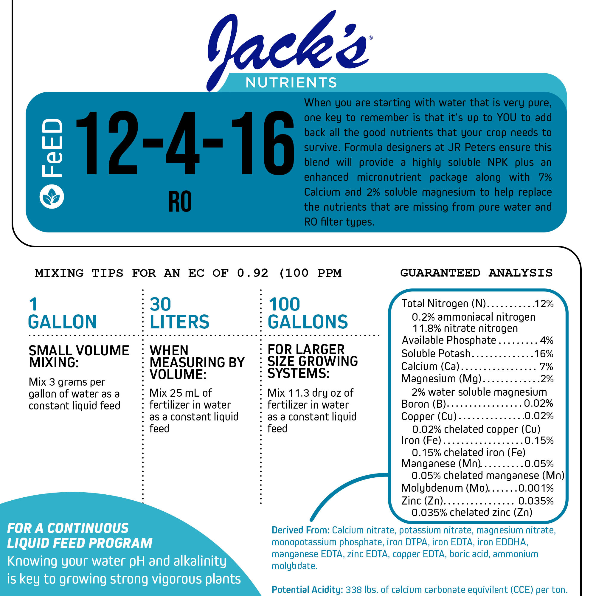 Jack's Nutrients 12-4-16 Reverse Osmosis Water-Soluble Fertilizer