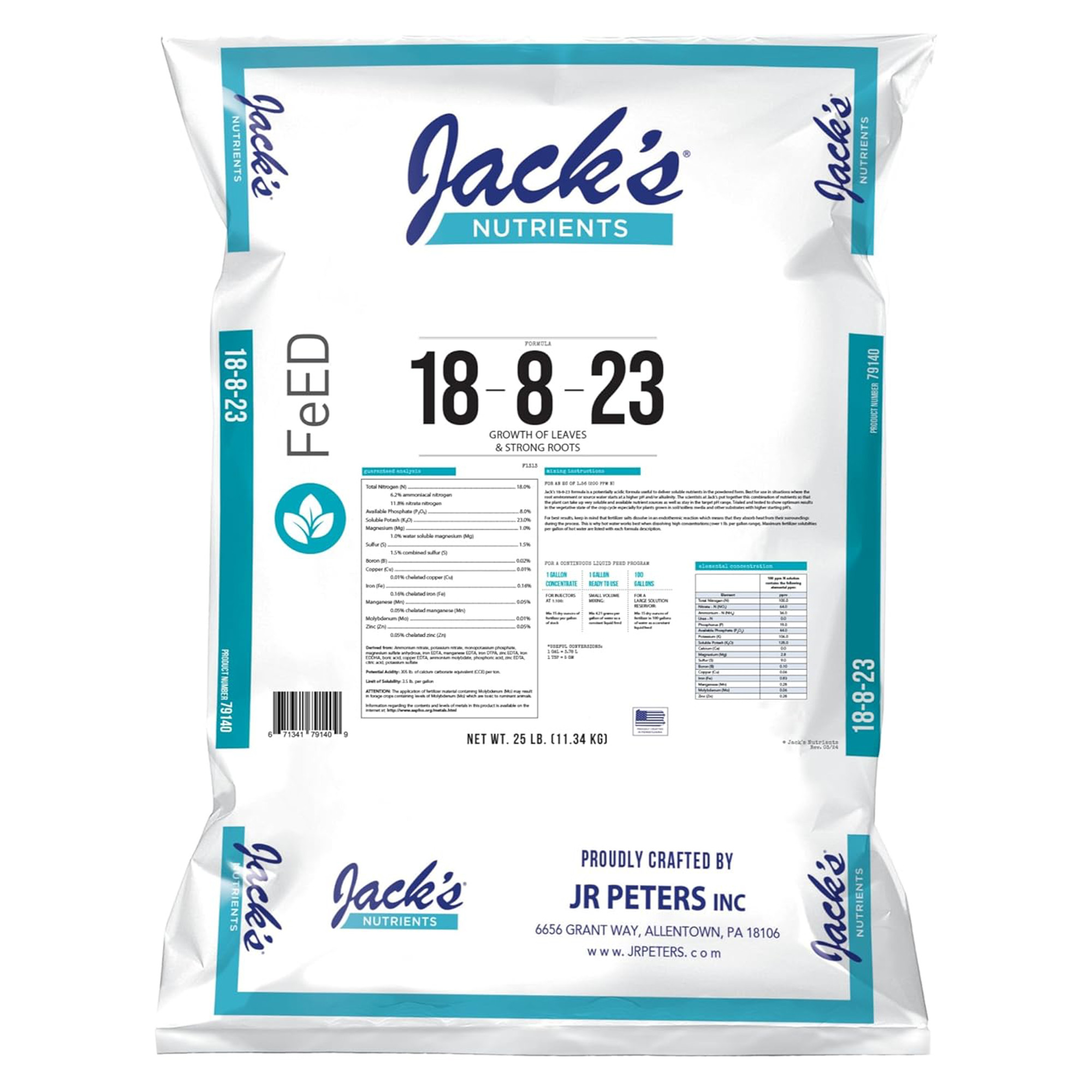 Jack's Nutrients 18-8-23 Outdoor Water-Soluble Fertilizer, 25lbs