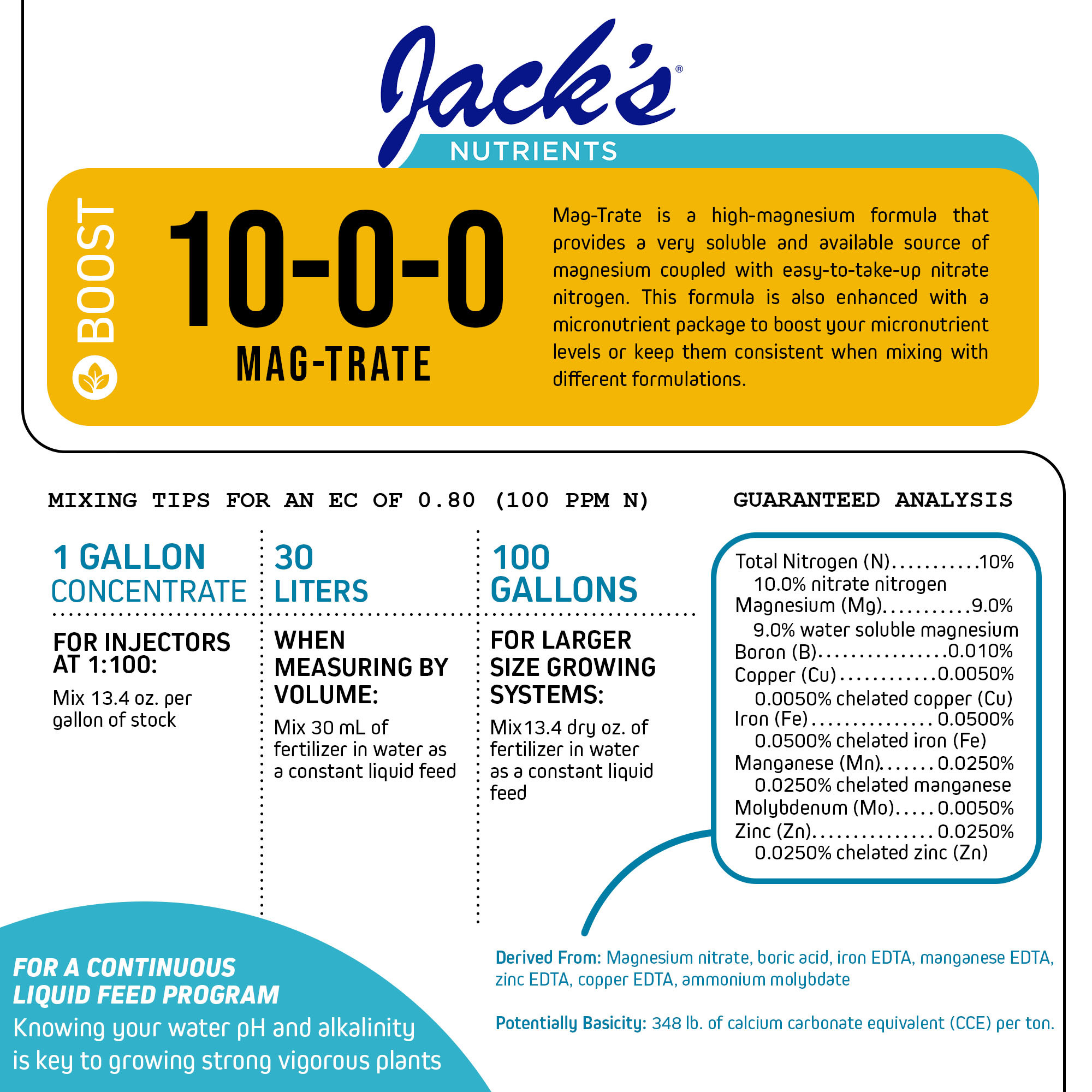 Jack’s Nutrients 10-0-0 Mag-Trate Water-Soluble Fertilizer, 25lbs