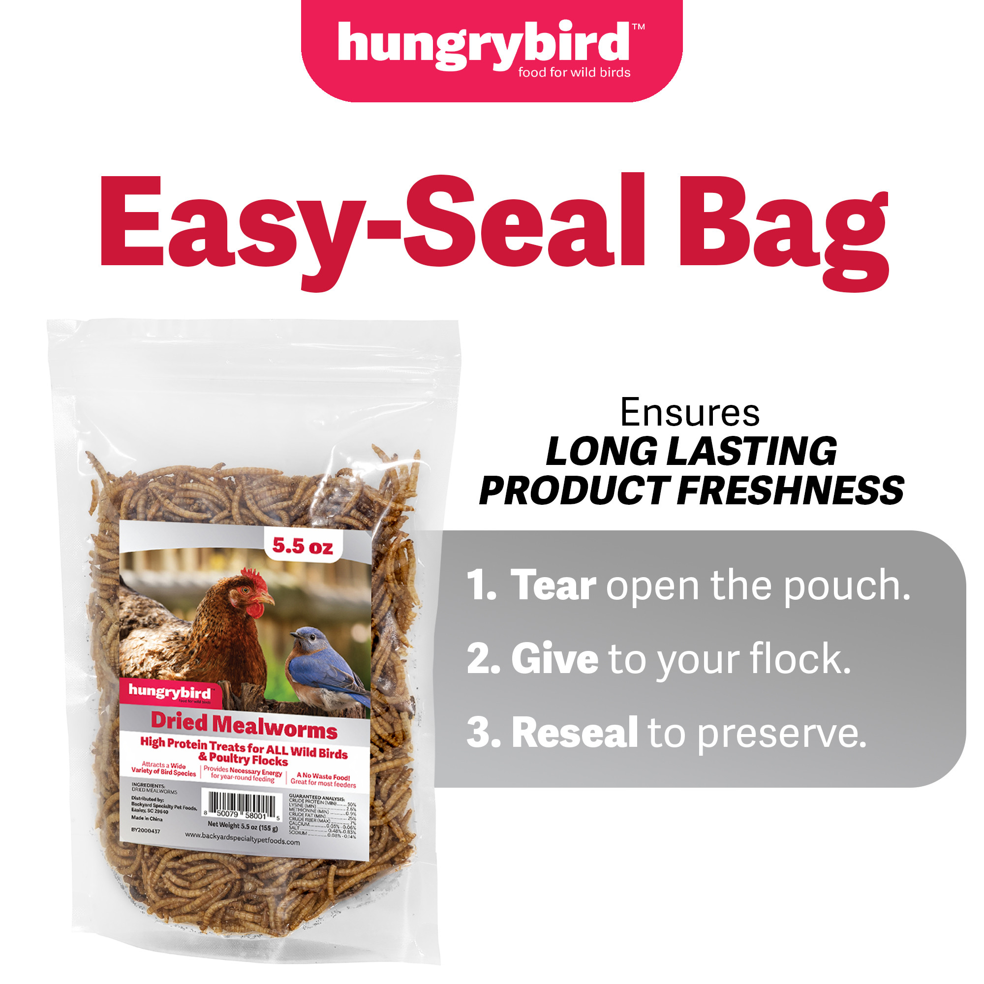 Hungrybird Dried Mealworms - High Protein Poultry Treats for Backyard Chickens