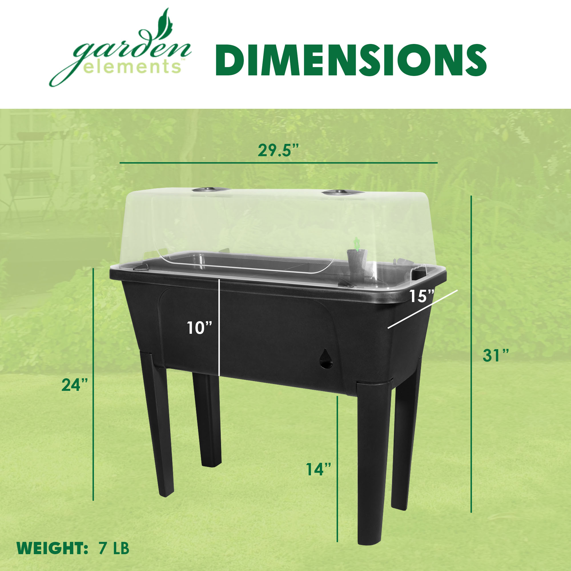 Garden Elements Elevated Self-Watering Garden Bed with Ventilated Grow Dome, Black, 45L