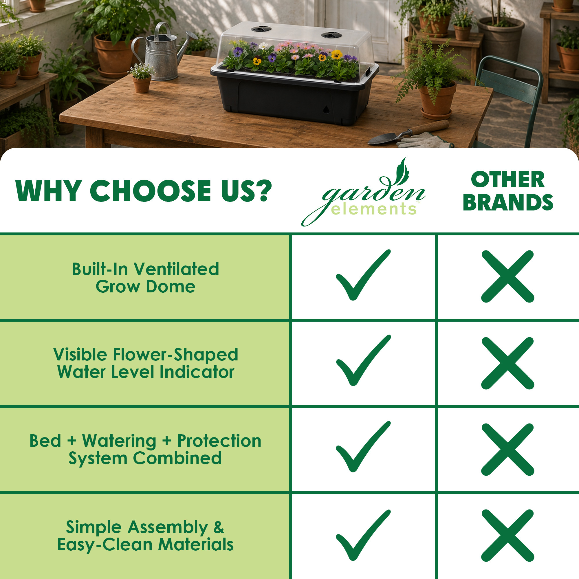 Garden Elements Elevated Self-Watering Garden Bed with Ventilated Grow Dome, Black, 29.5in x 15in