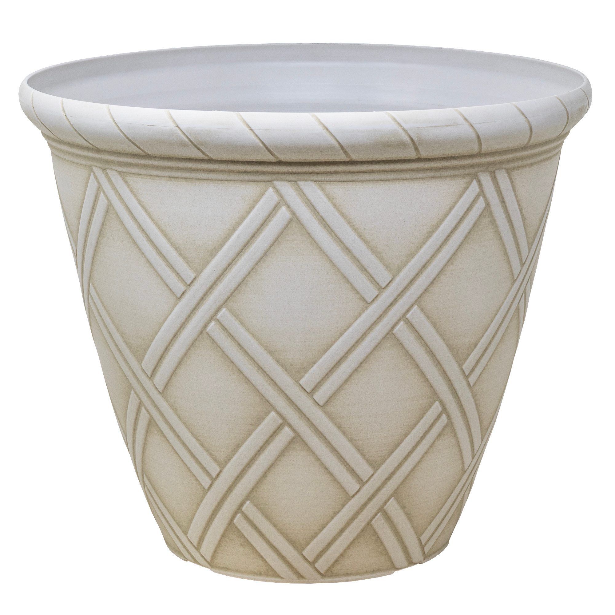 Garden Elements Trellis Decorative Lattice Round Planter, White Wash, 14in