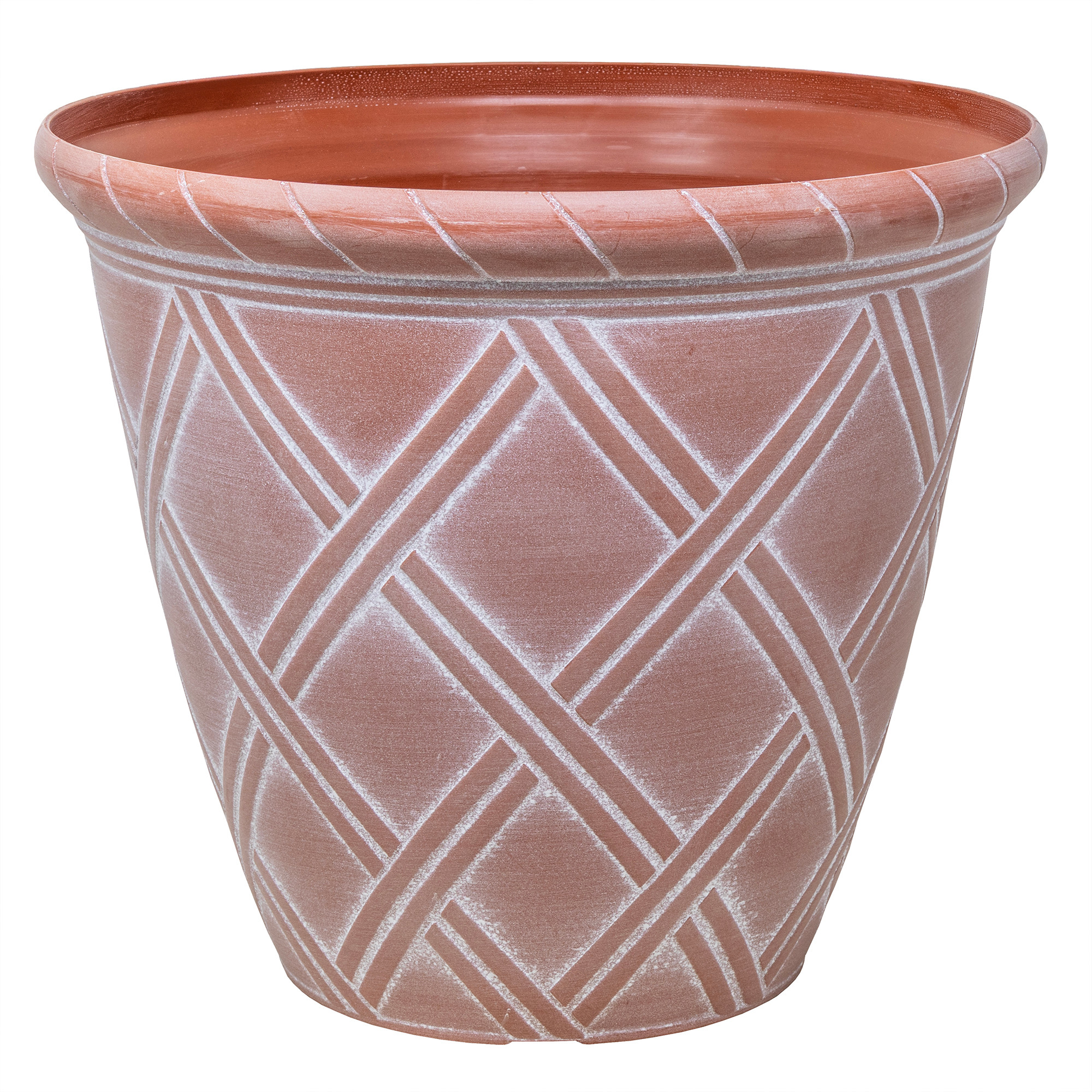 Garden Elements Trellis Decorative Lattice Round Planter, Terracotta, 14in