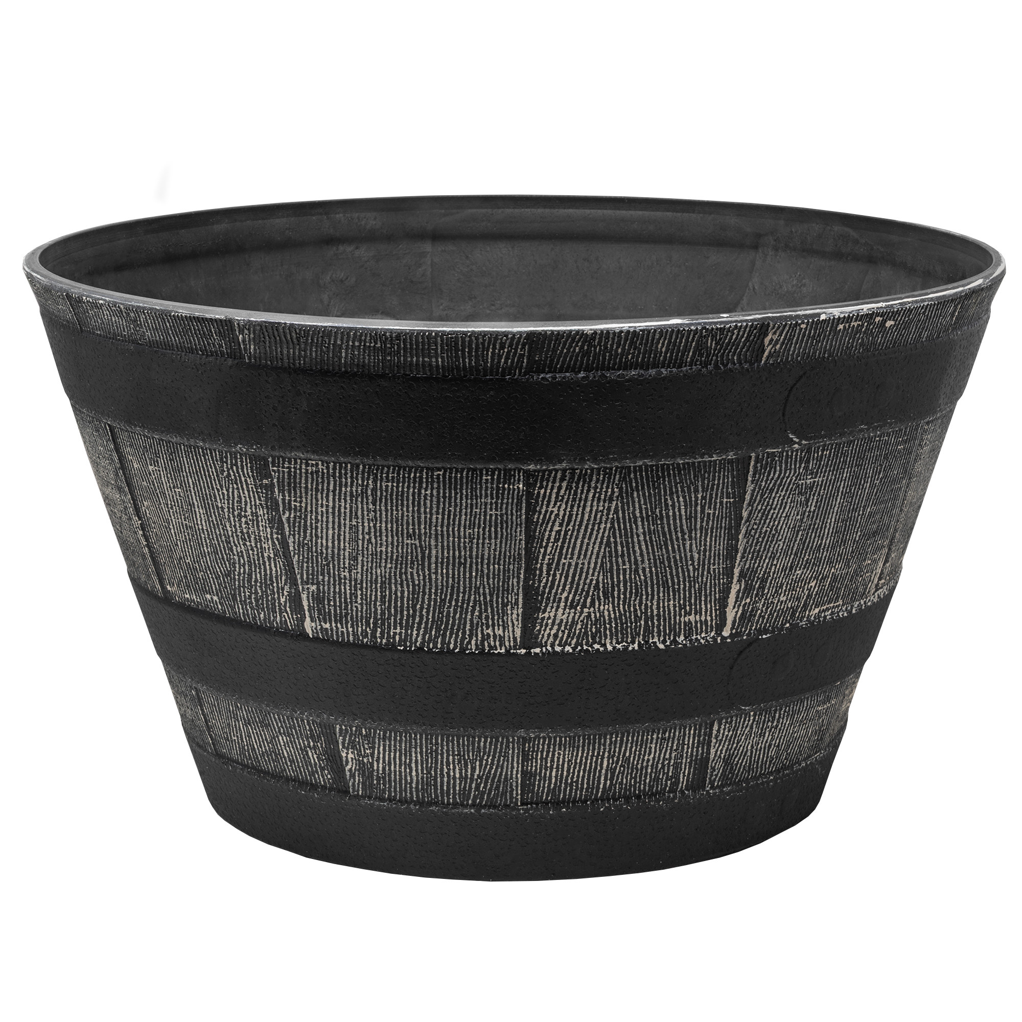 Garden Elements Timberline Barrel-Style Round Planter, Black, 18in