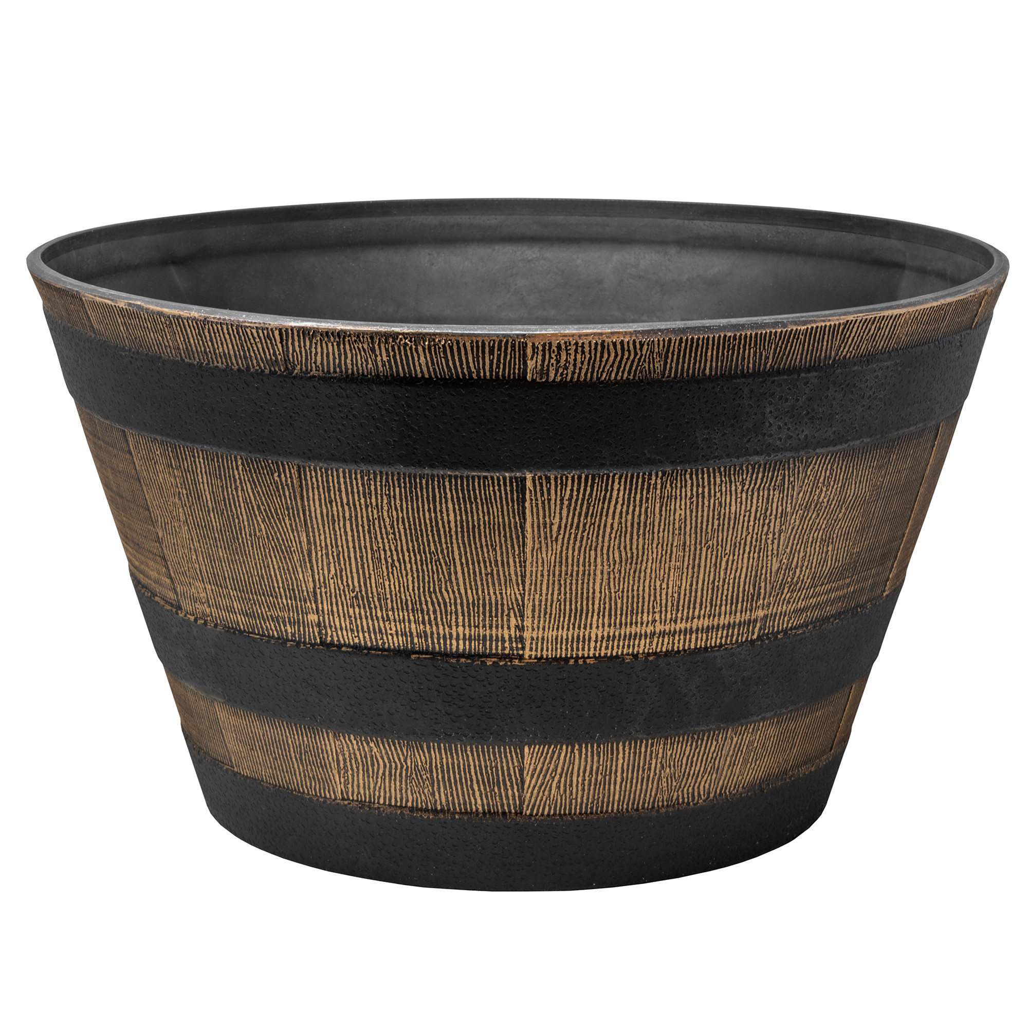 Garden Elements Timberline Barrel-Style Round Planter, Light Brown, 18in