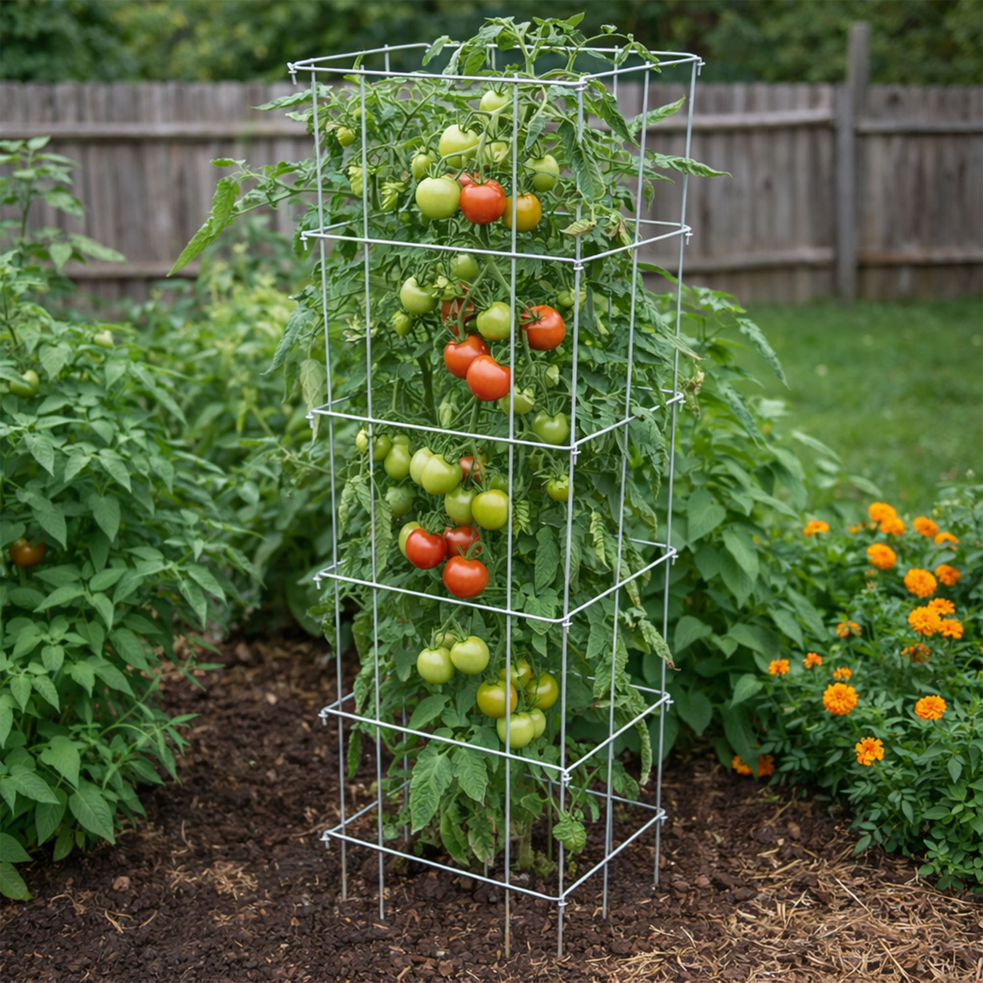 Garden Elements Square 8-Leg Heavy-Duty Collapsible Tomato Cages, 48in (Pack of 3)