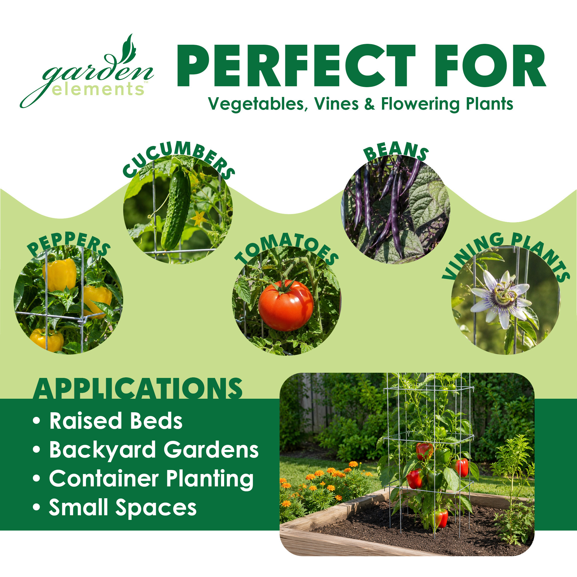 Garden Elements Square 8-Leg Heavy-Duty Collapsible Tomato Cages, 48in (Pack of 3)