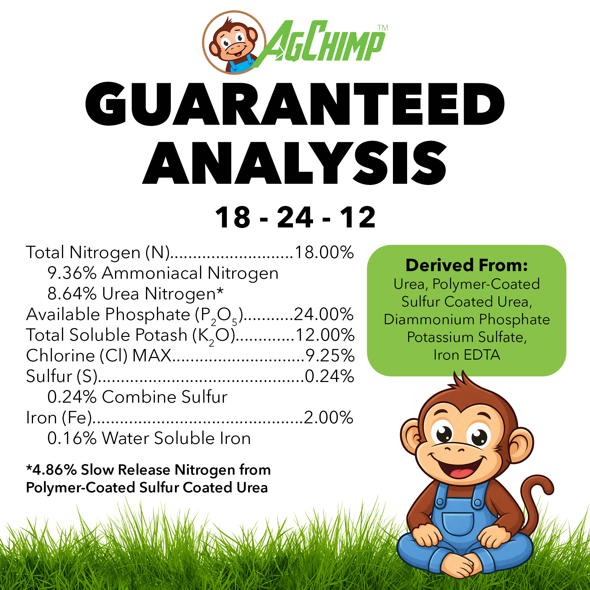 AgChimp 18-24-12 Professional Turf Starter Fertilizer, 16lbs