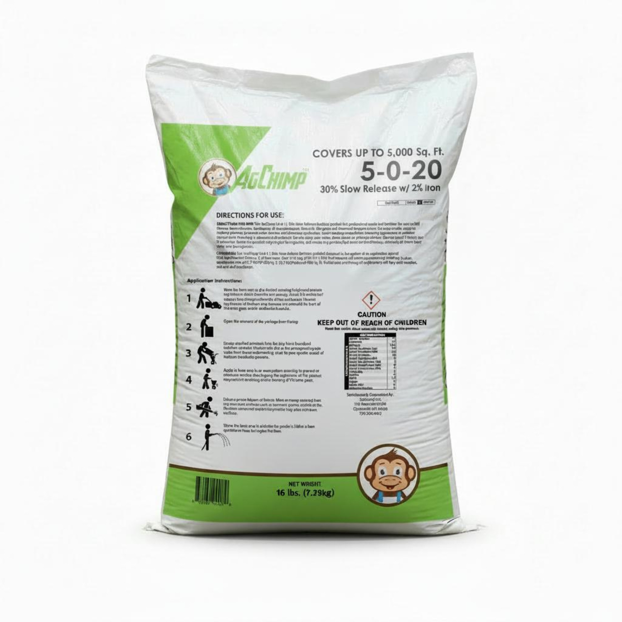 AgChimp 5-0-20 with 2% Iron Professional Turf Fertilizer, 16lbs