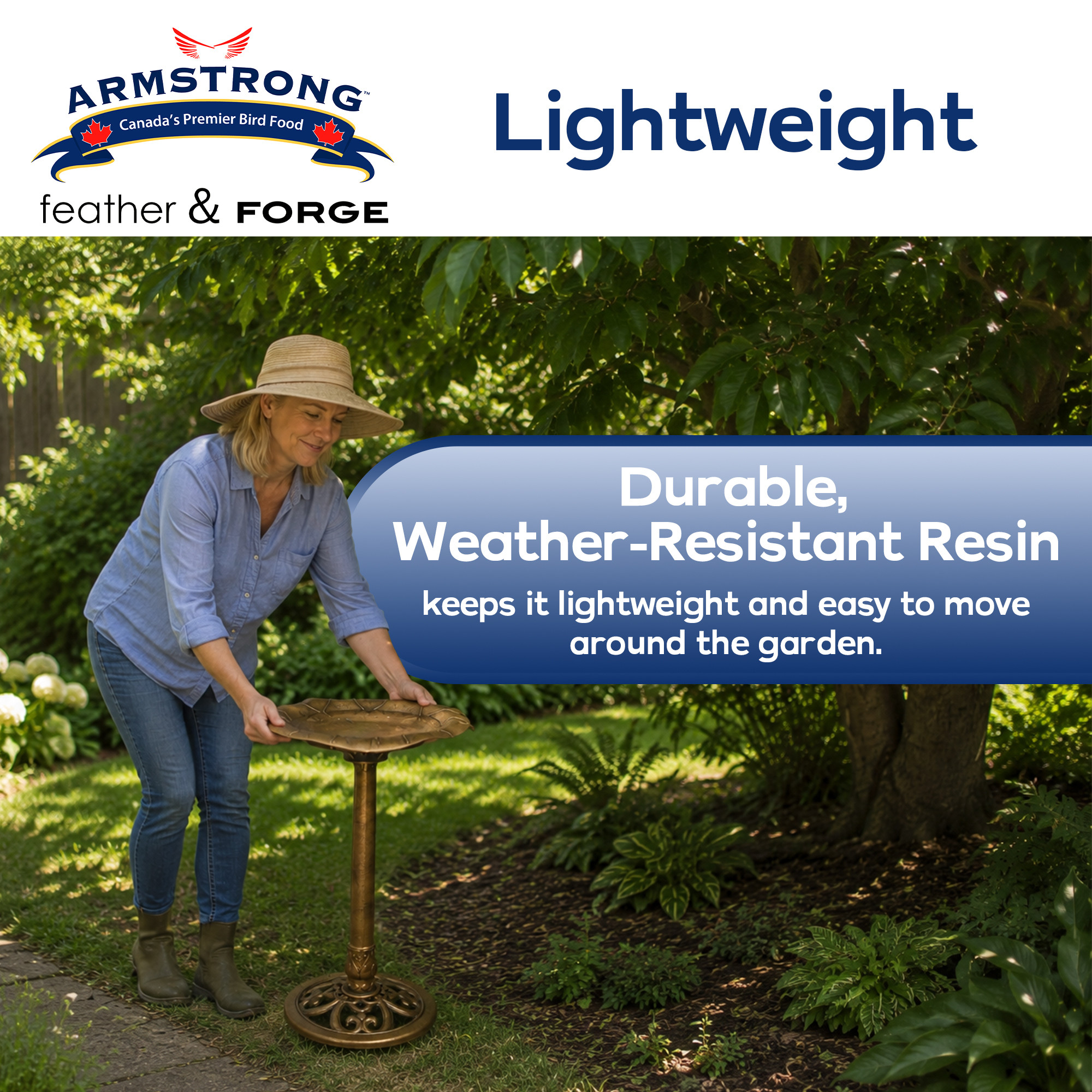 Armstrong Wild Bird Food Feather & Forge Elegant Polymer Bird Bath, Bronze, 27in