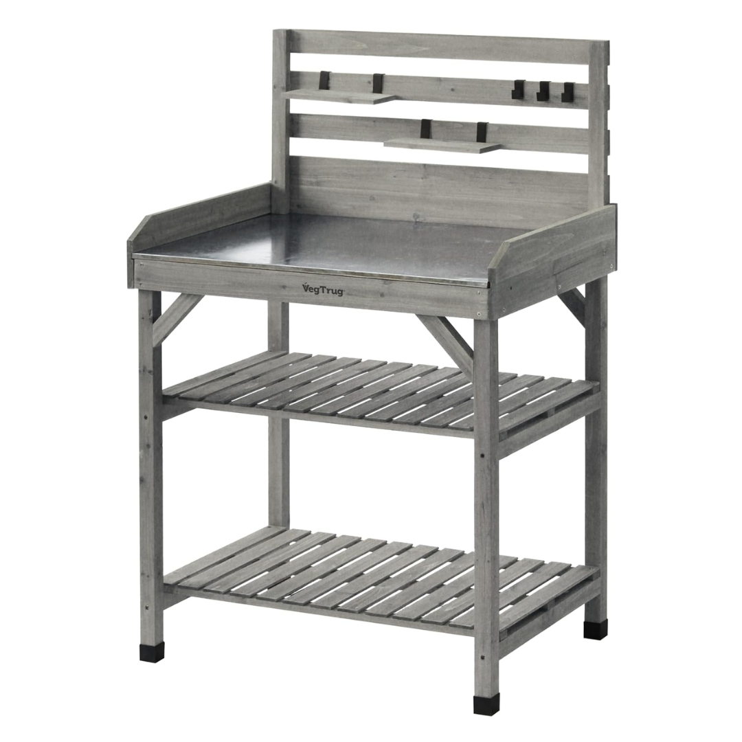 VegTrug Cedar Potting Table for Everyday Gardening, Grey Wash