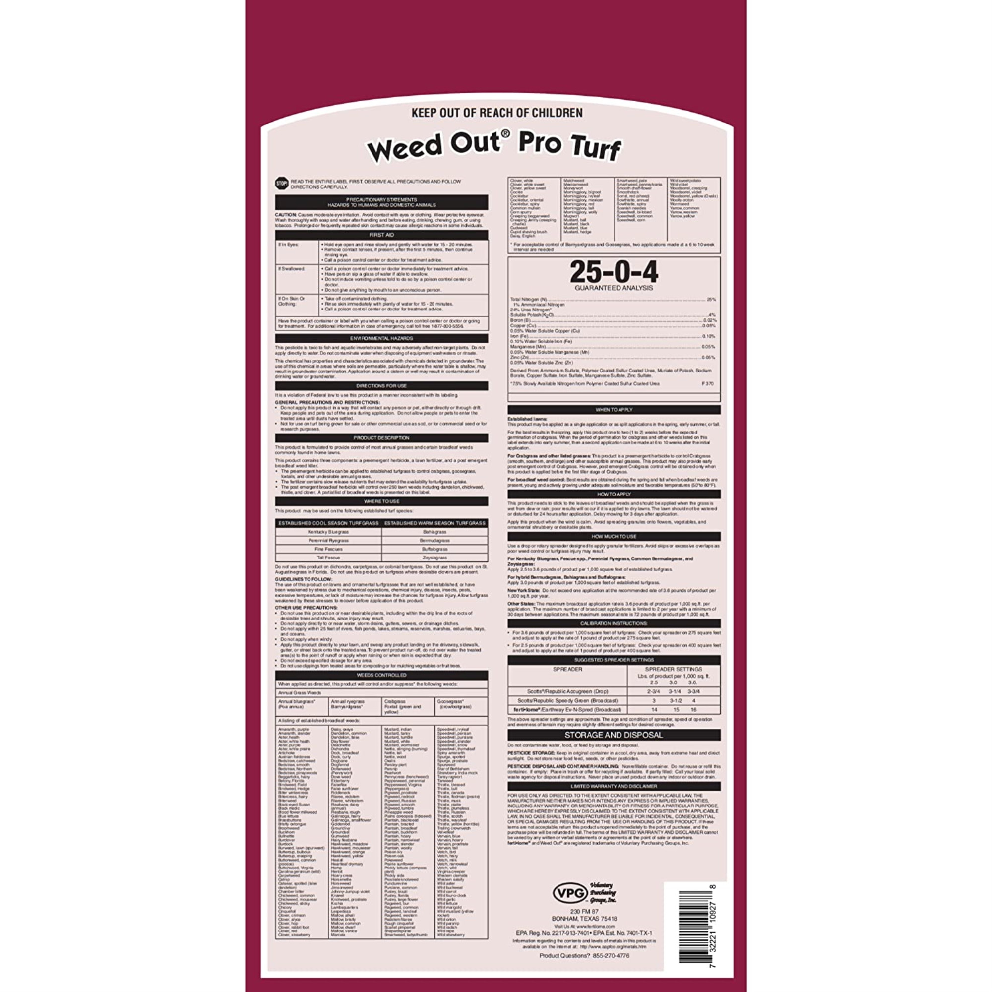 Fertilome Weed Out Pro Turf Herbicide with 25-0-4 Fertilizer, 26lbs