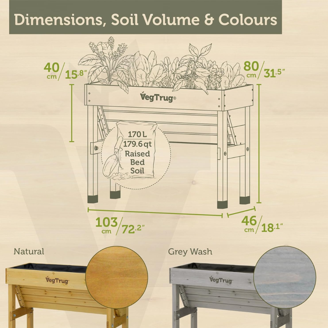 VegTrug Wall Hugger Cedar Wood Raised Garden Planter, Natural, Small 1m