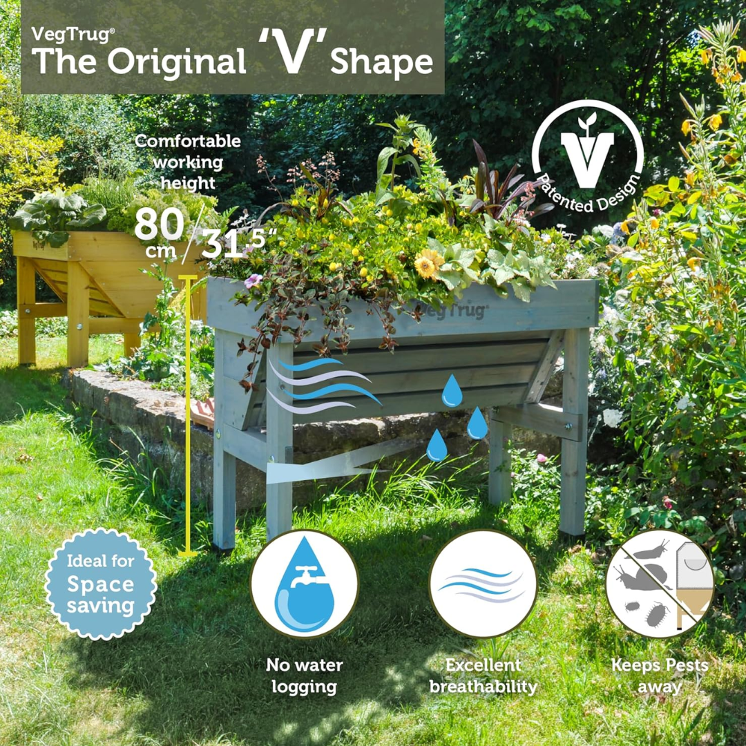 VegTrug Wall Hugger Cedar Wood Raised Garden Planter, Grey Wash, Small 1m