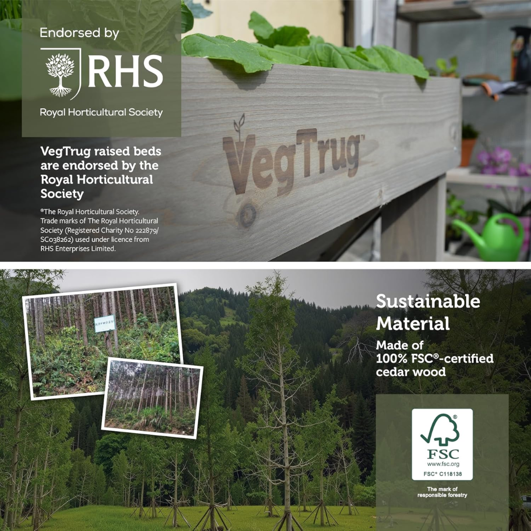 VegTrug Wall Hugger Cedar Wood Raised Garden Planter, Grey Wash, Small 1m