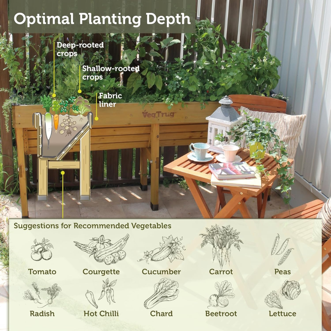 VegTrug Wall Hugger Cedar Wood Raised Garden Planter, Natural, Medium 1.8m