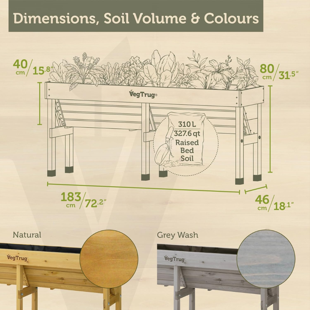 VegTrug Wall Hugger Cedar Wood Raised Garden Planter, Natural, Medium 1.8m