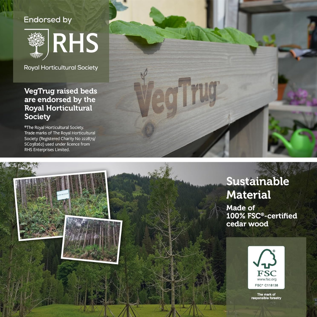 VegTrug Wall Hugger Cedar Wood Raised Garden Planter, Grey Wash, Medium 1.8m