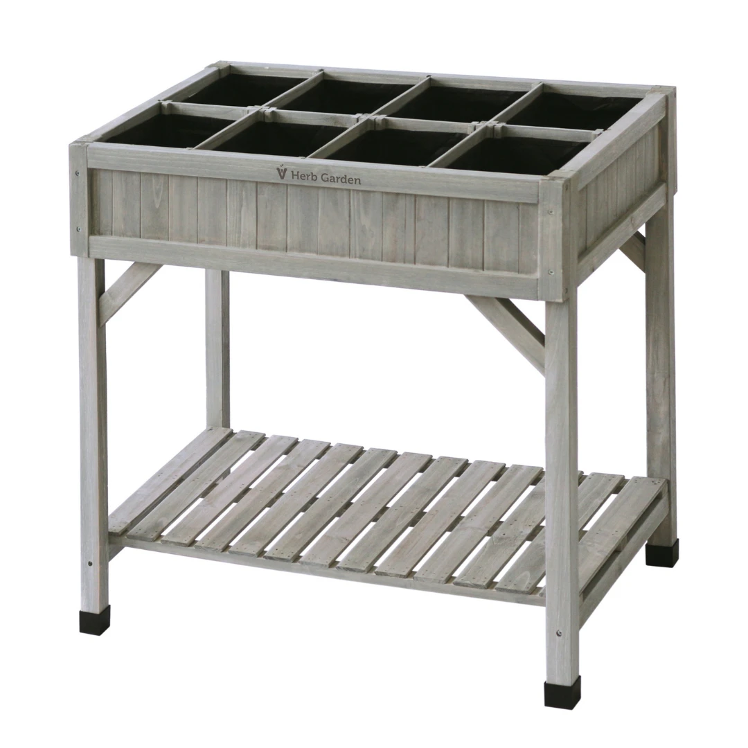 VegTrug Herb Garden Cedar Wood 8 Pocket Planter Box, Grey Wash