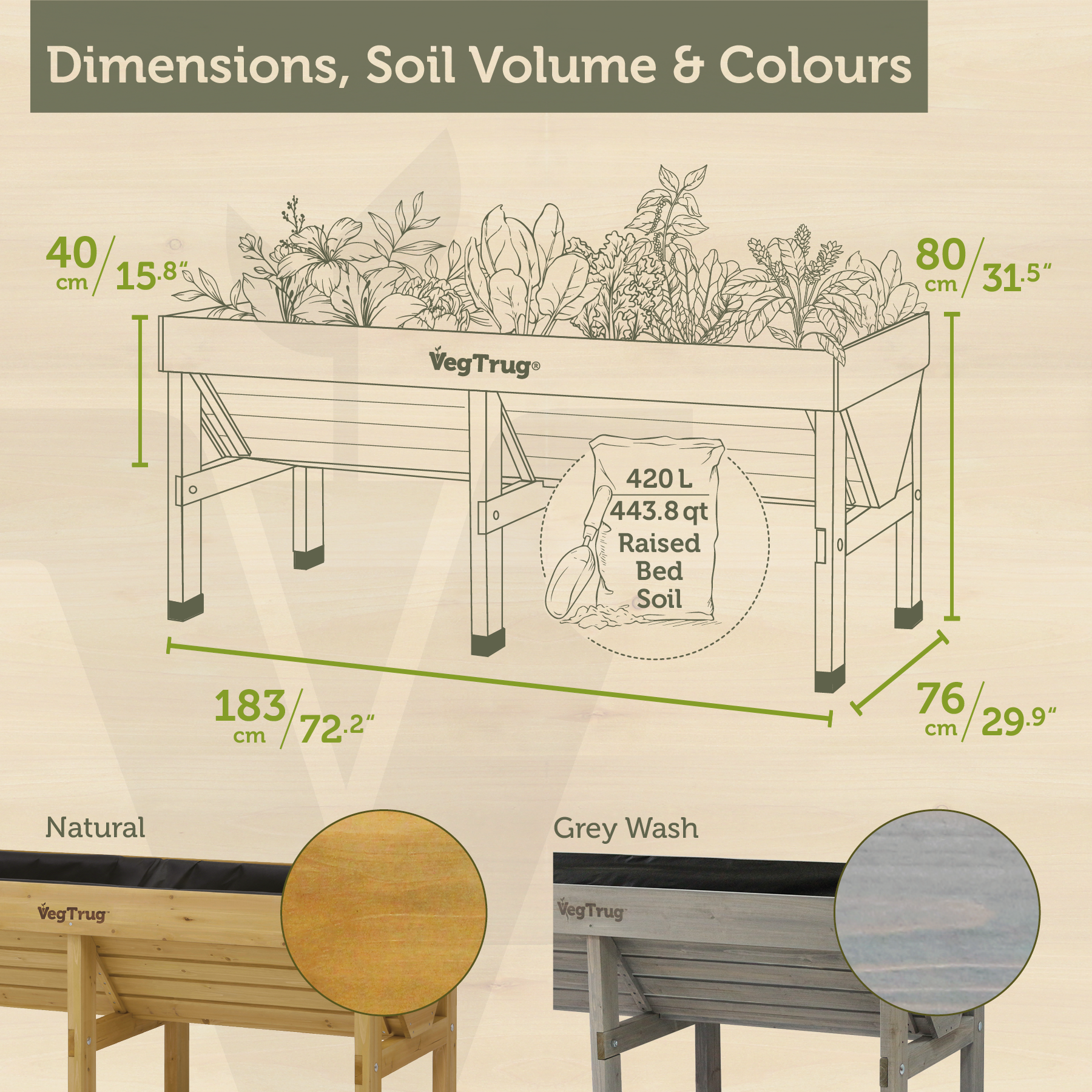 VegTrug Classic Raised Bed Cedar Wood Planter, Natural, Medium 1.8m