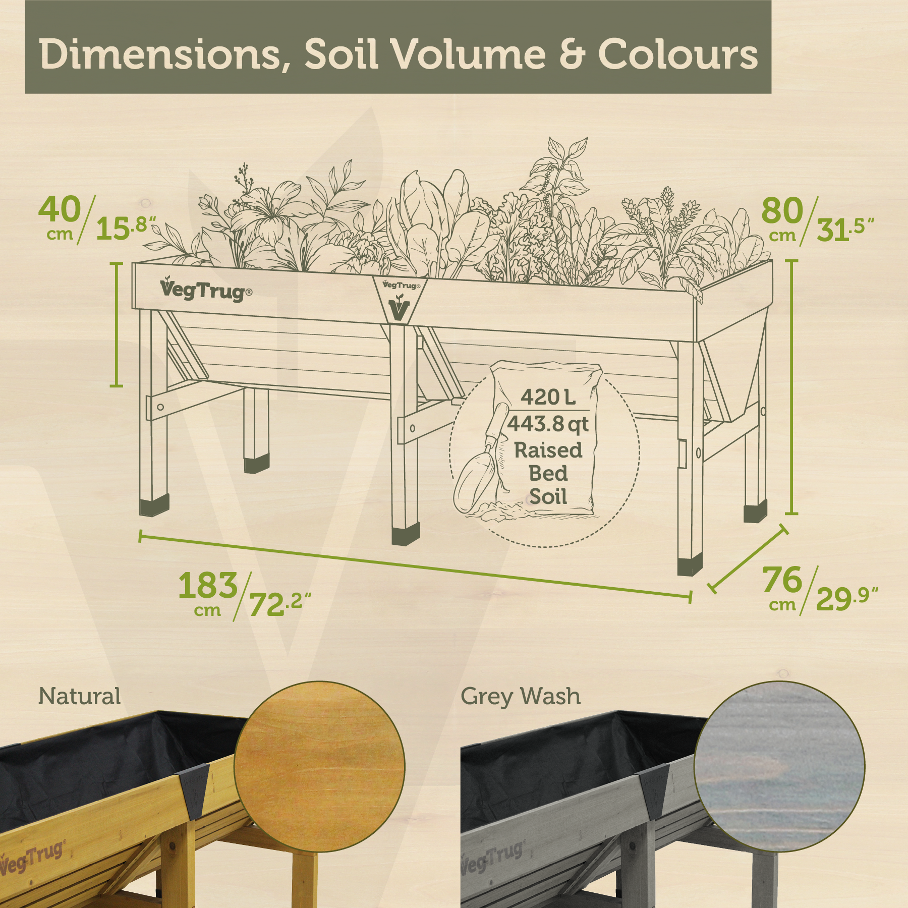 VegTrug Classic Raised Bed Cedar Wood Planter with Segmented Design, Natural, Medium 1.8m