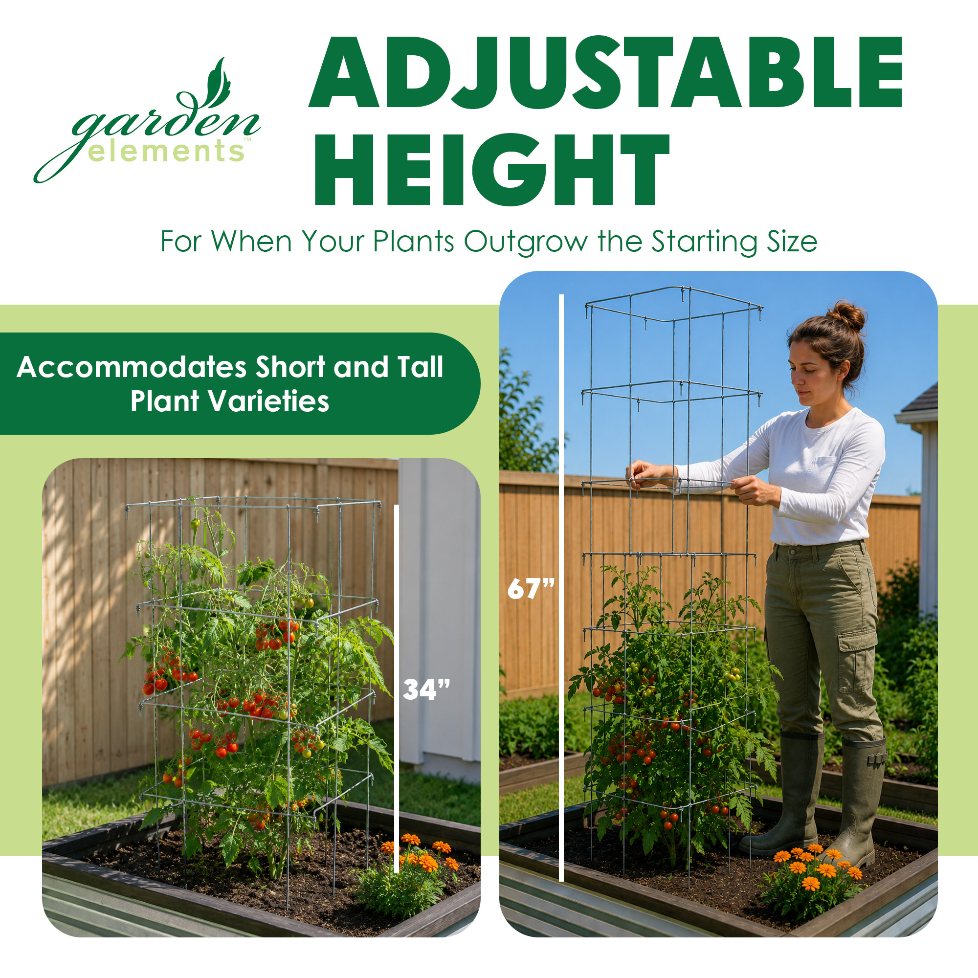 Garden Elements Square 8-Leg Heavy-Duty Collapsible Tomato Cages, 67in (Pack of 2)