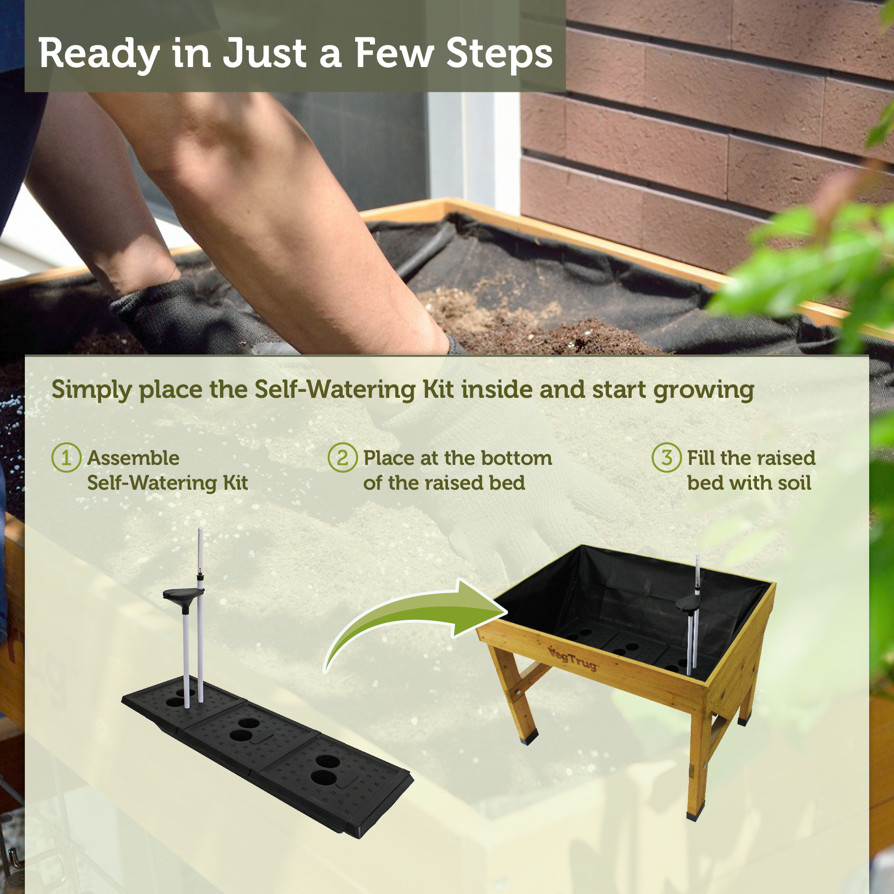 VegTrug  Self Watering Kit for Classic Small 1m Raised Bed, Black