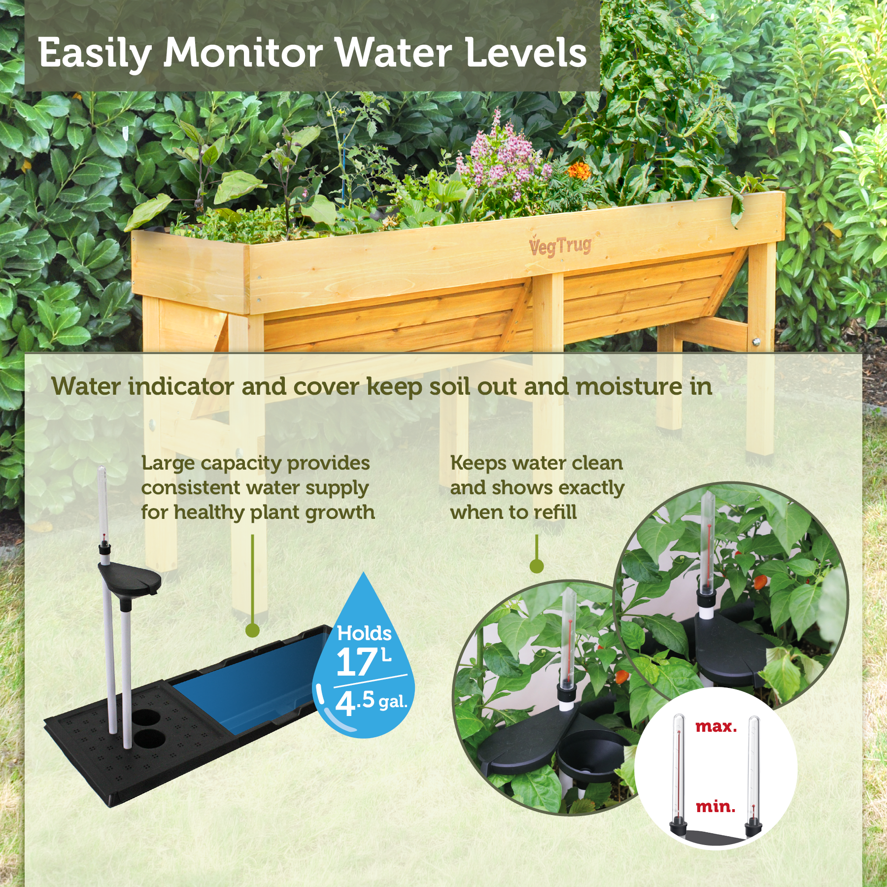 VegTrug  Self Watering Kit for Wall Hugger Medium 1.8m Raised Bed, Black