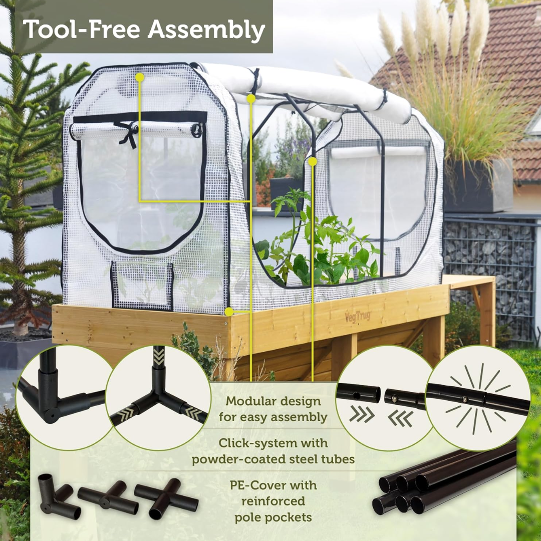 VegTrug Greenhouse Frame & Multi-Cover Set for Classic Medium 1.8m Raised Bed, White
