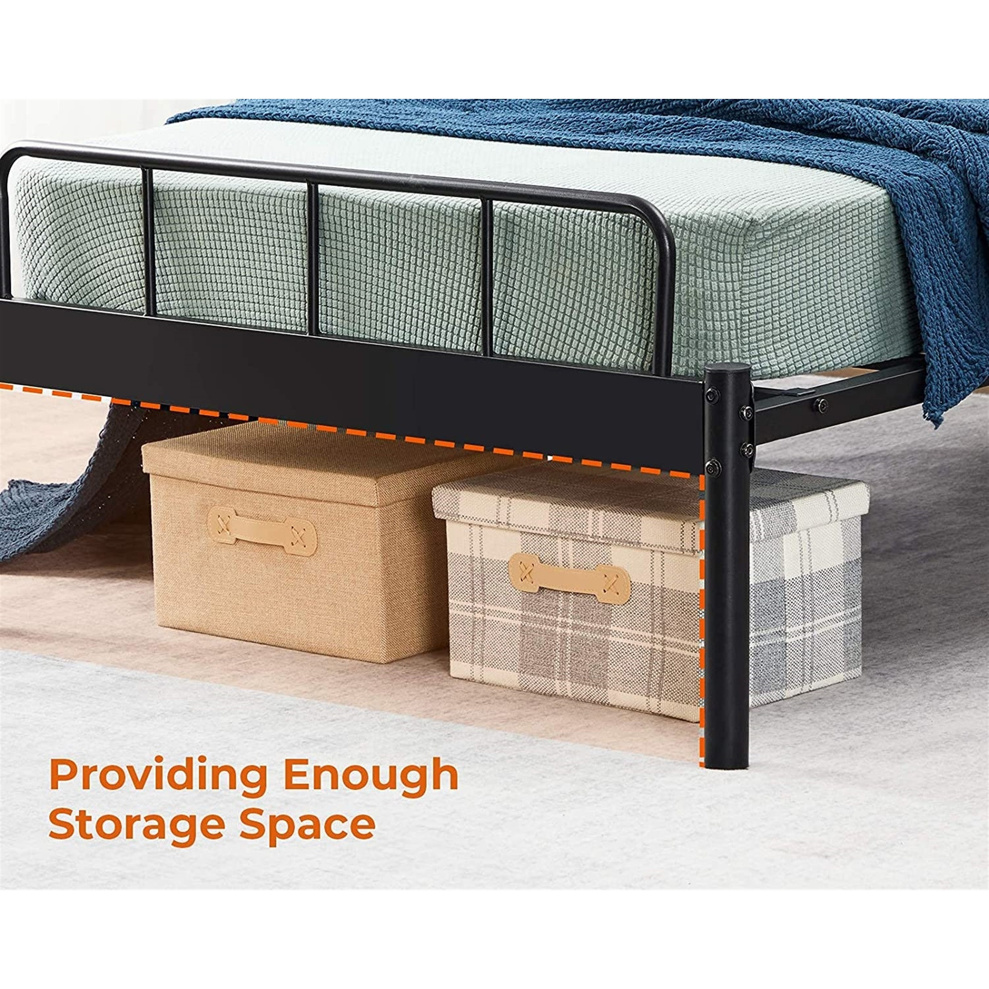 Garden Elements Luna Modern Metal Bed Frame with Underneath Storage Space