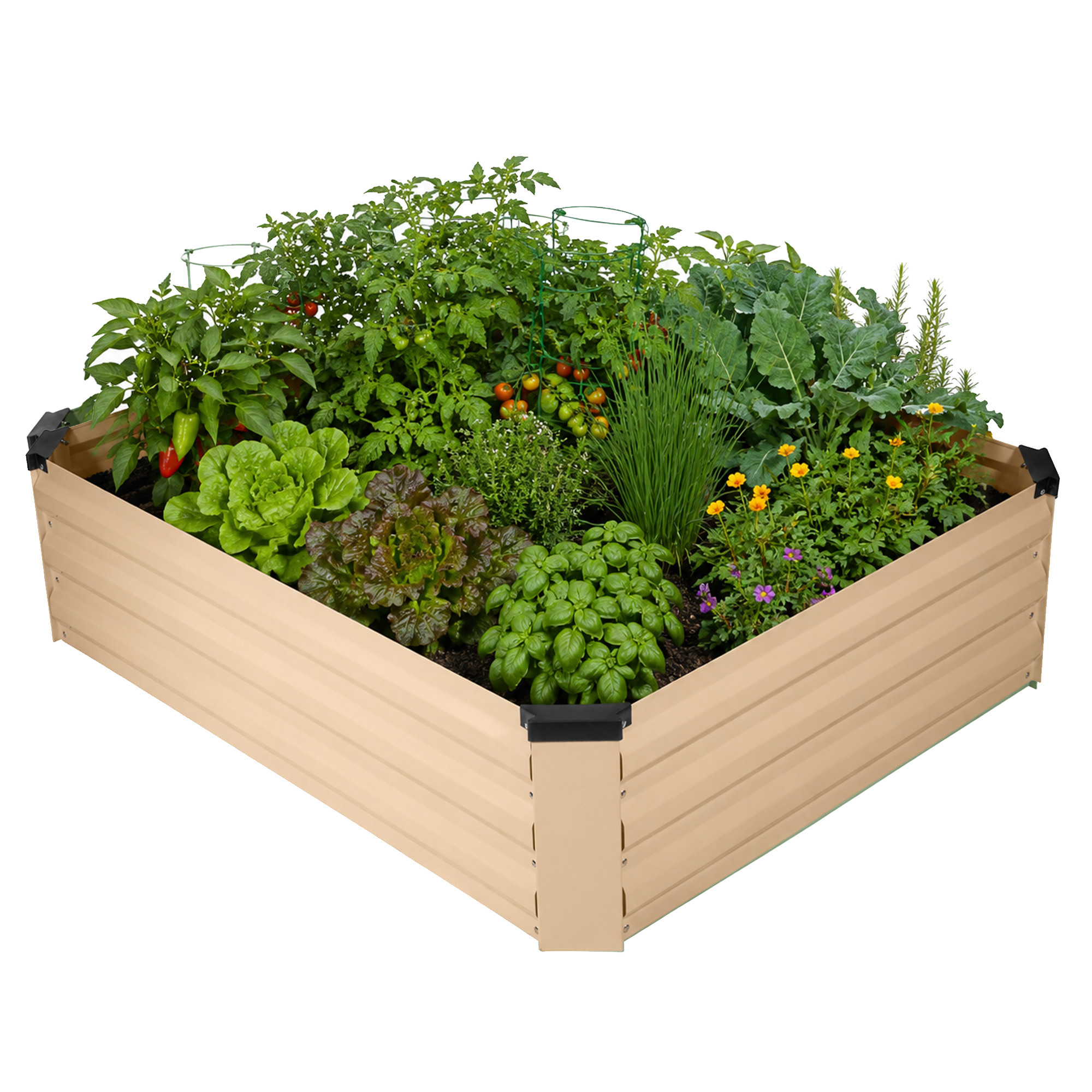 Garden Elements Metal Raised Garden Bed, Rectangle, Beige
