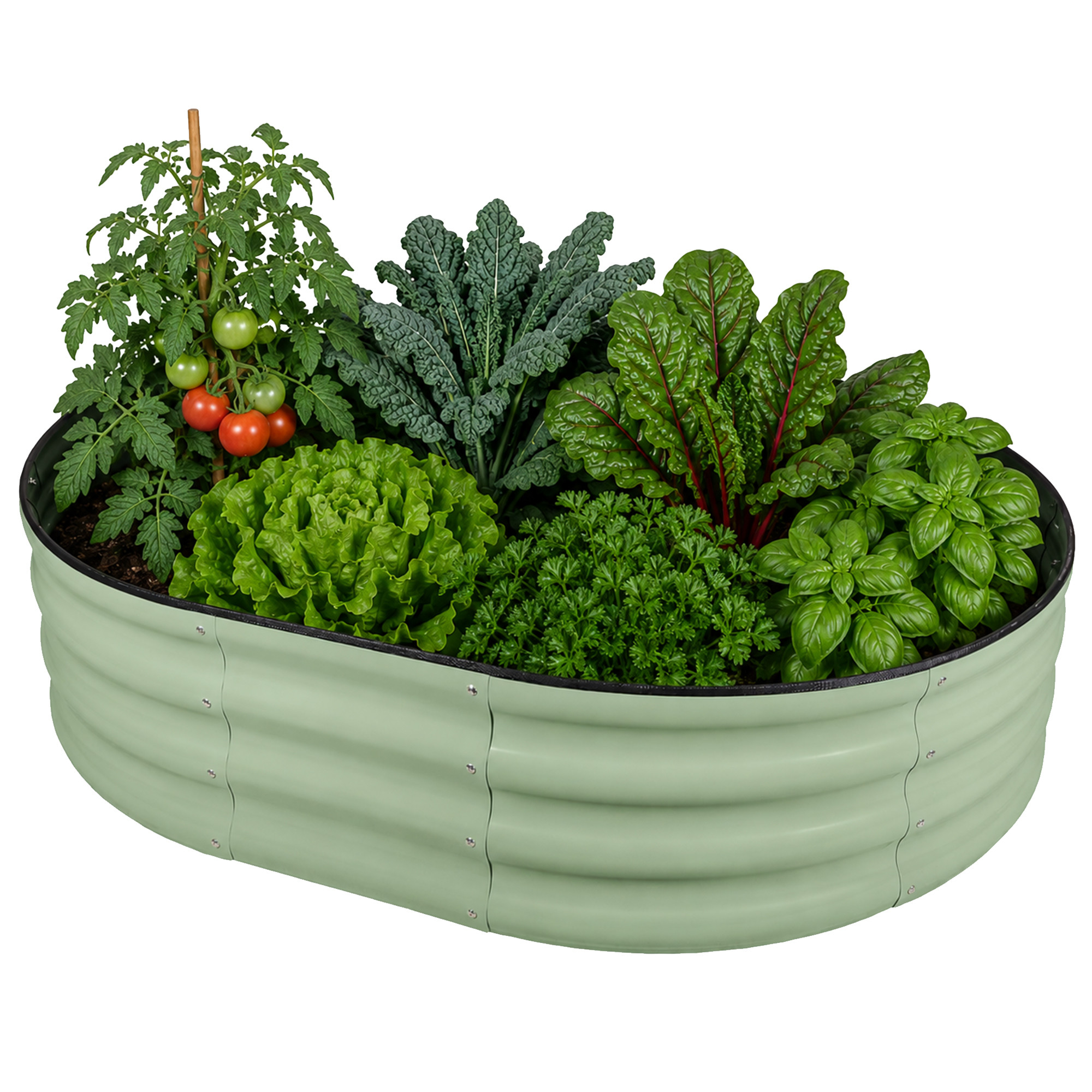 Garden Elements Metal Raised Garden Bed, Oval, Light Green