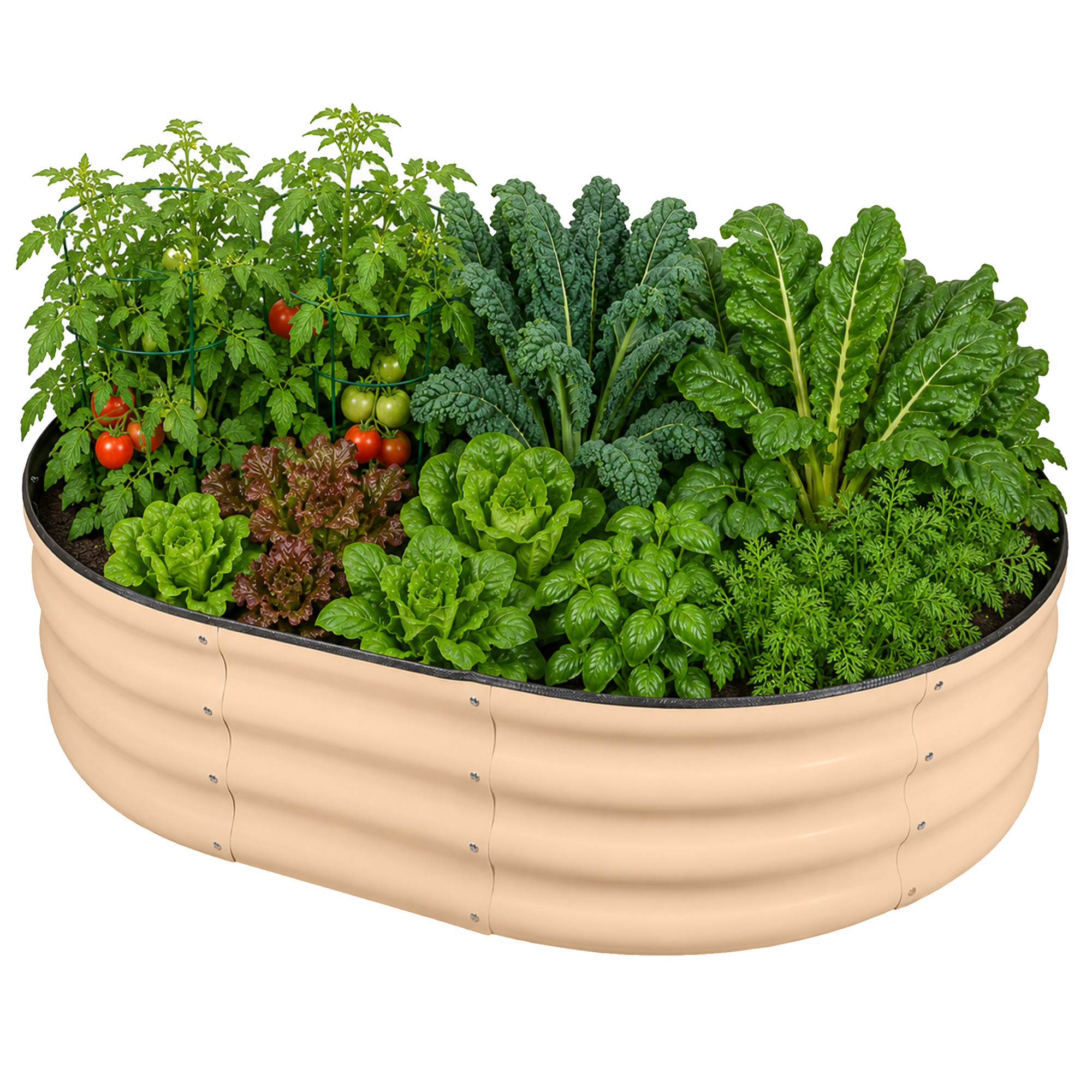 Garden Elements Metal Raised Garden Bed, Oval, Beige