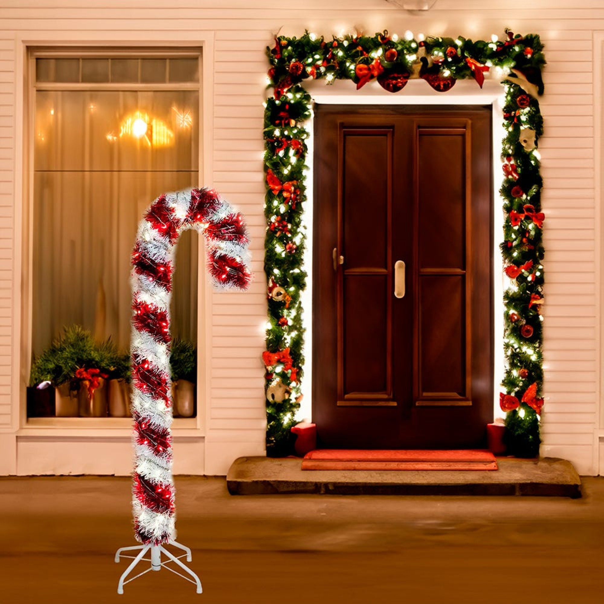 Kurt Adler Red and White Pre-Lit LED Tinsel Candy Cane Lawn Decoration