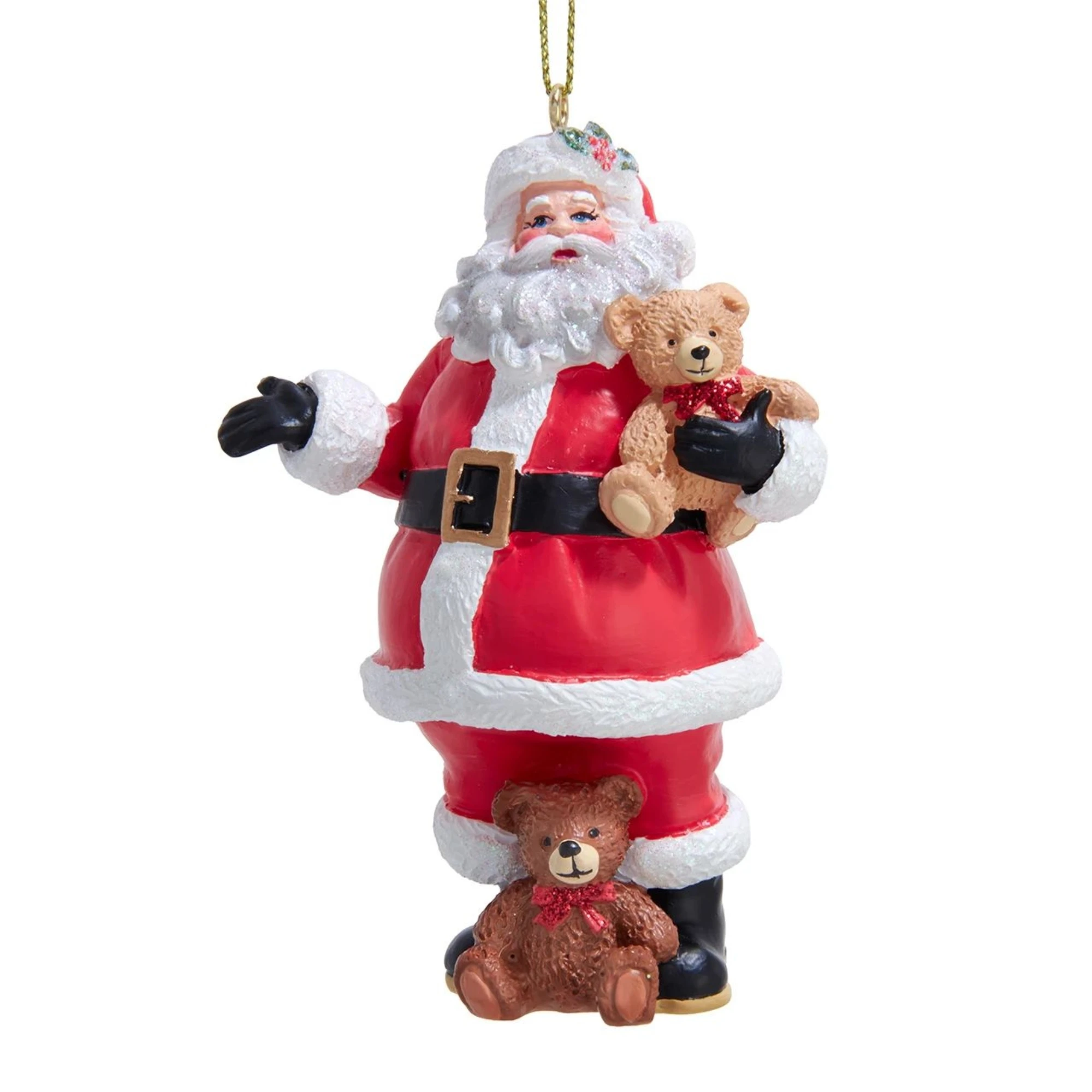 Kurt Adler Resin Christmas Ornament, Santa Claus with Teddy Bear, 4"