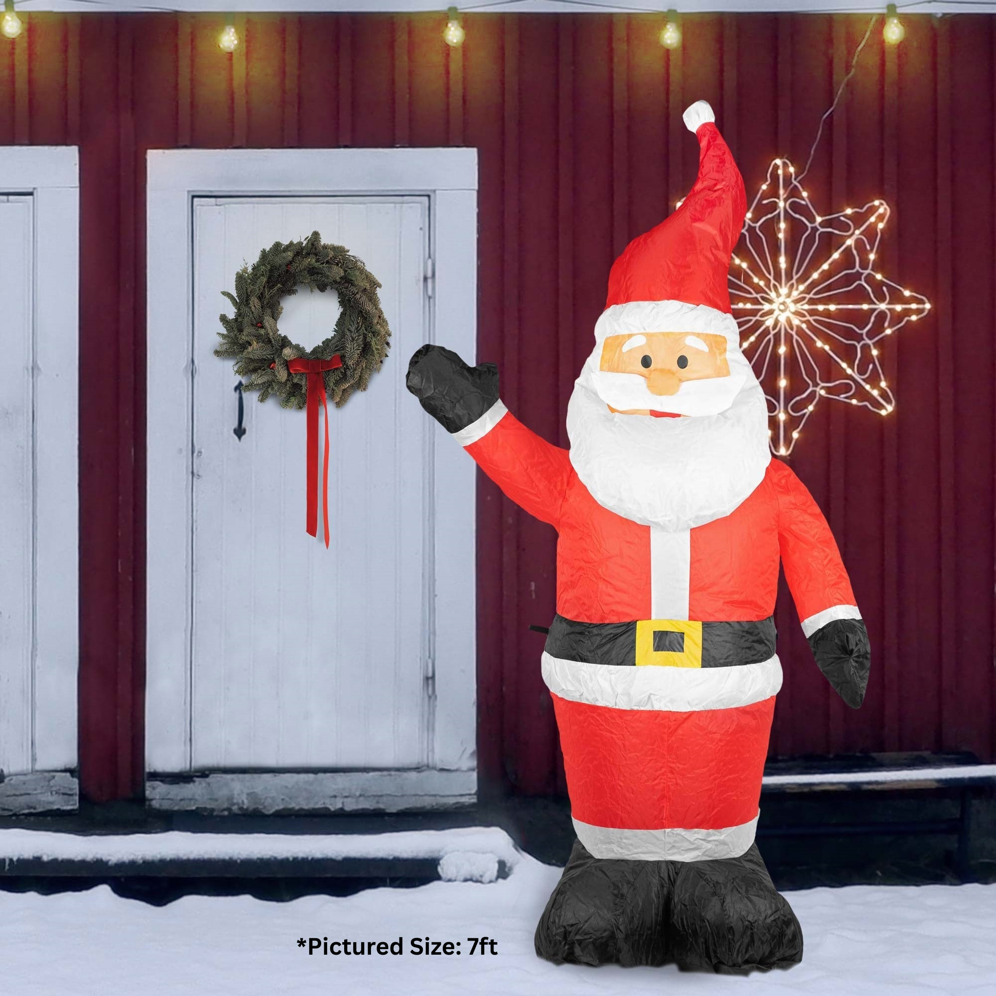 ProductWorks Candy Cane Lane Pre-Lit Inflatable Nylon Christmas Lawn Decoration, Santa